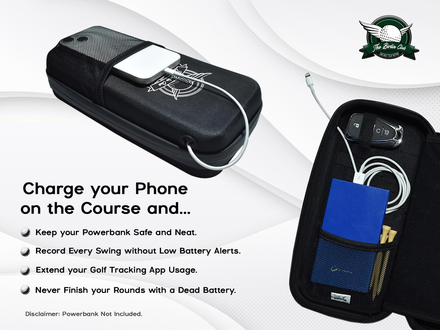 The Birdie Club Estuche para guantes de golf  Funda de golf con agujero para cable de carga para teléfono, soporte para guantes extraíble y tres