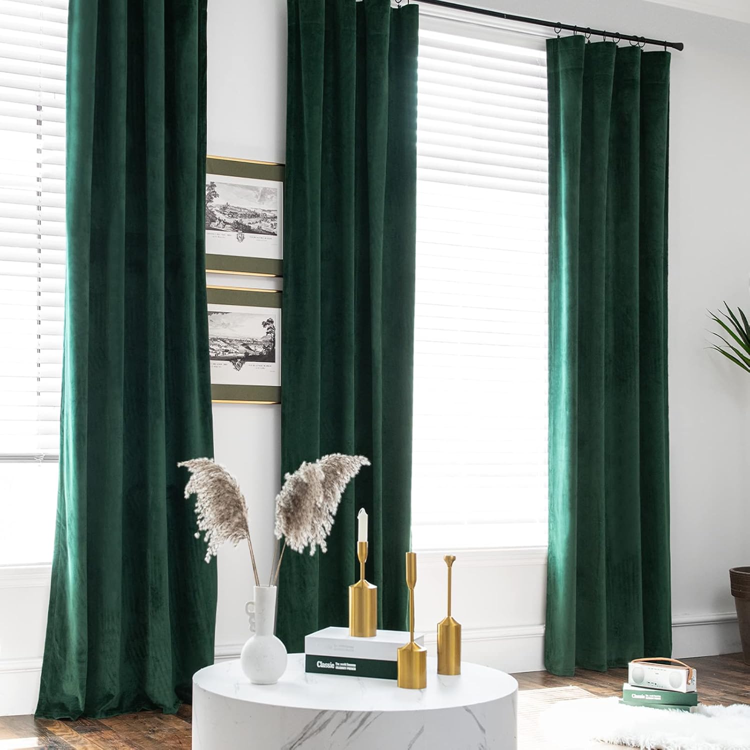 COLLACT Cortinas opacas de terciopelo verde para dormitorio, cortinas de oscurecimiento de habitación de 84 pulgadas de largo para sala de estar,