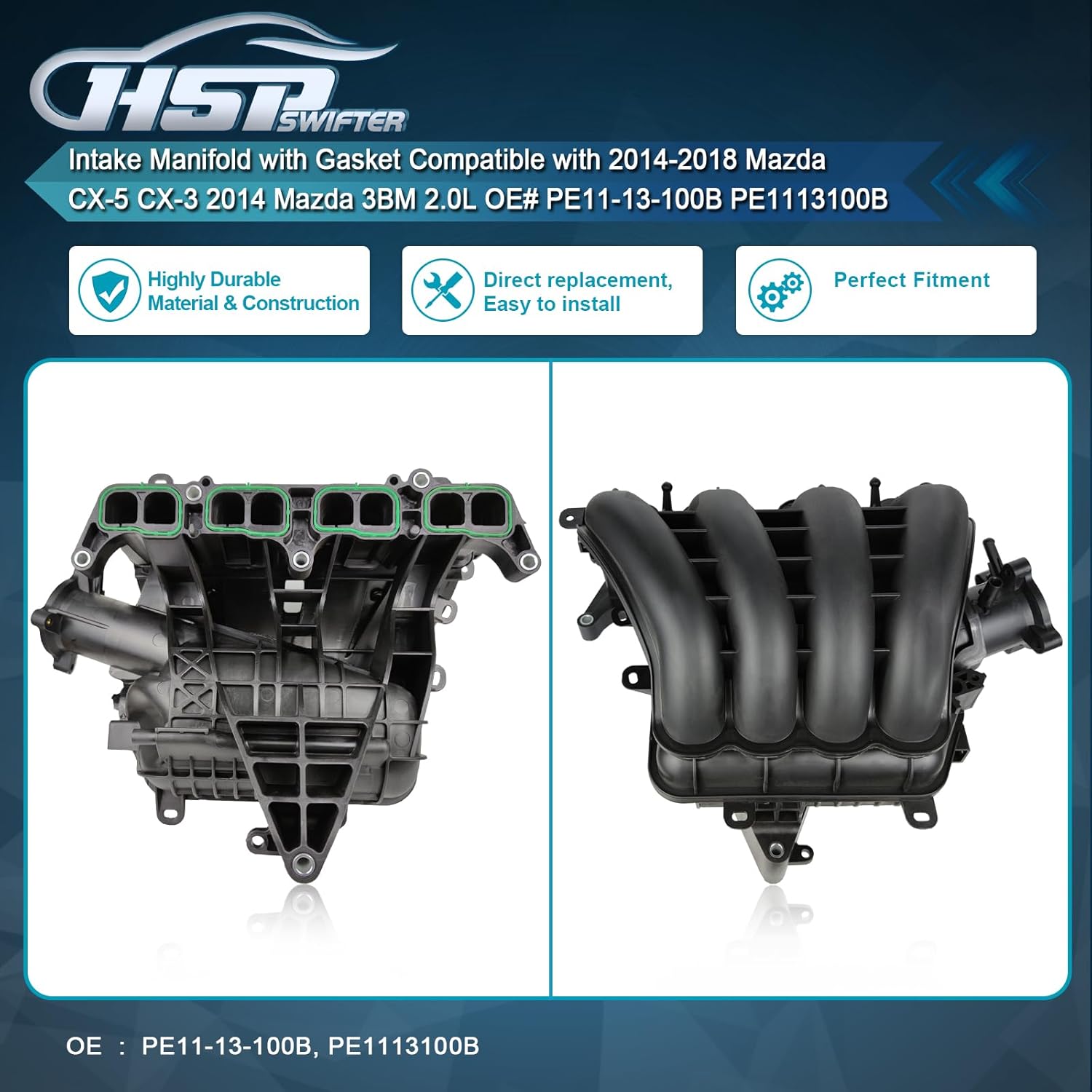 Colector de admisión con junta compatible con Mazda CX-5 CX-3 2014-2018 Mazda 3BM 2.0L OE# PE11-13-100B PE111313100B