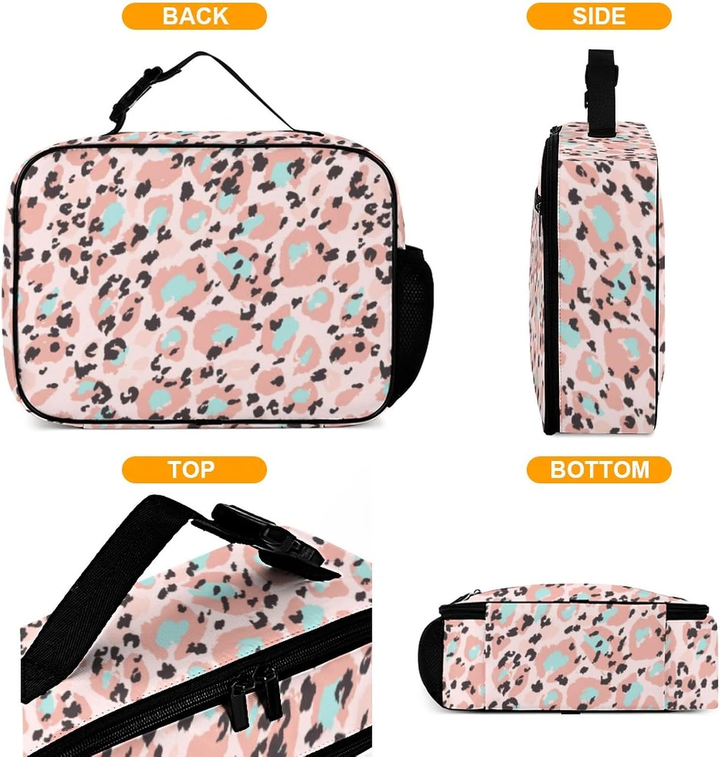 Muishi Lonchera reutilizable con diseño de rosetas de leopardo, bolsa de almuerzo aislada, lonchera para comida y alimentos, bolsa de mano para