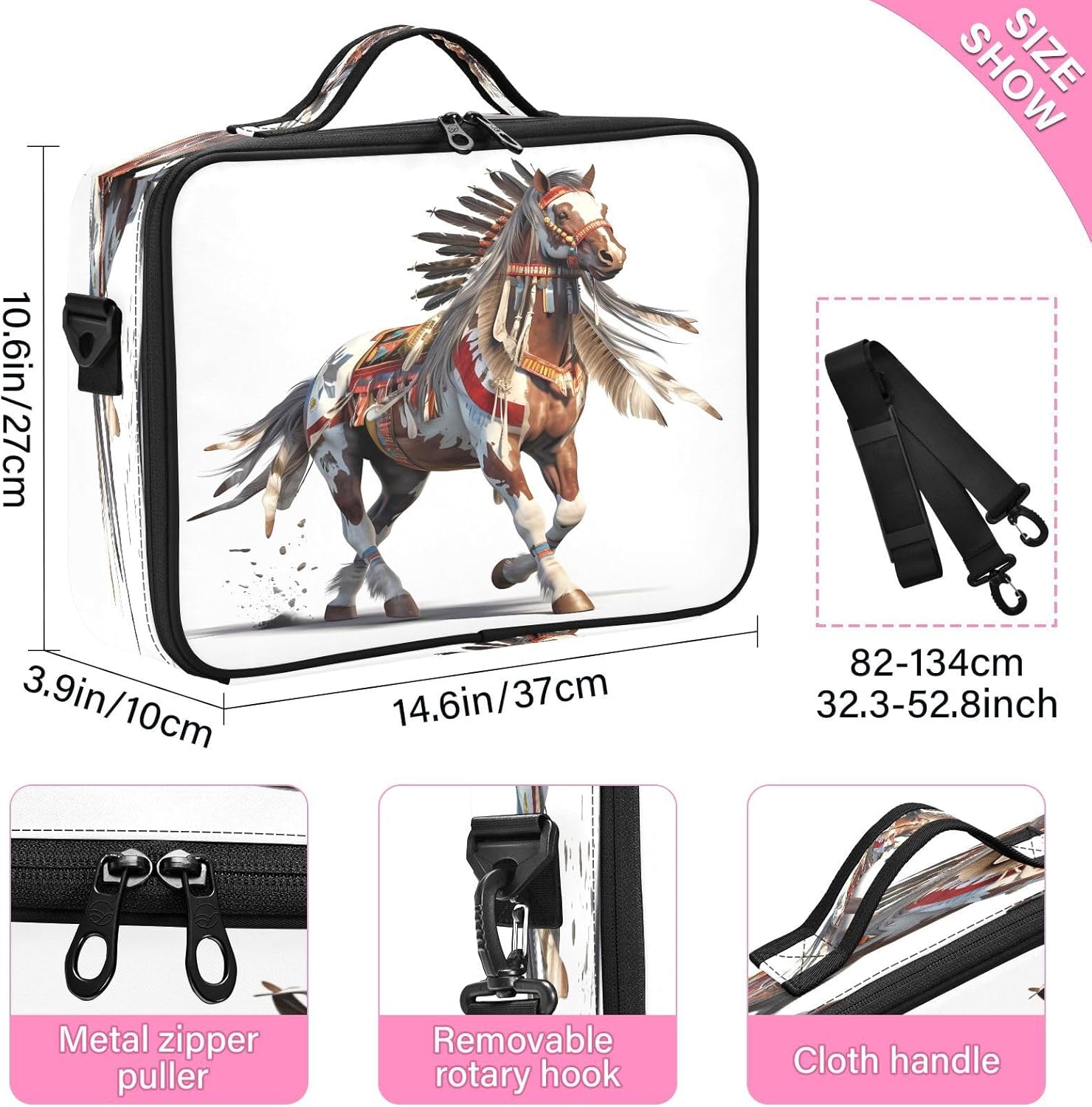 Bolsa de maquillaje de caballo indio, vaquero, occidental, bolsa de cosméticos de viaje, bolsa de almacenamiento portátil para artistas, bolsa de