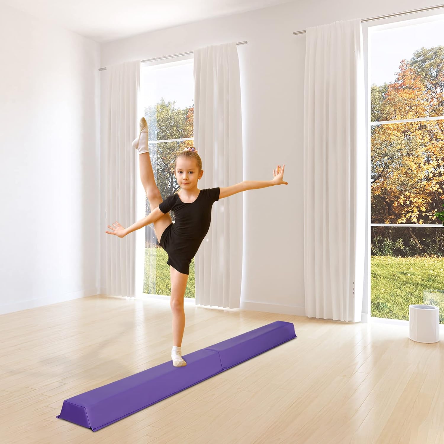 F2C Barra de equilibrio de gimnasia plegable de 6 pies, base antideslizante, barra de equilibrio de espuma para piso, equipo de gimnasia para