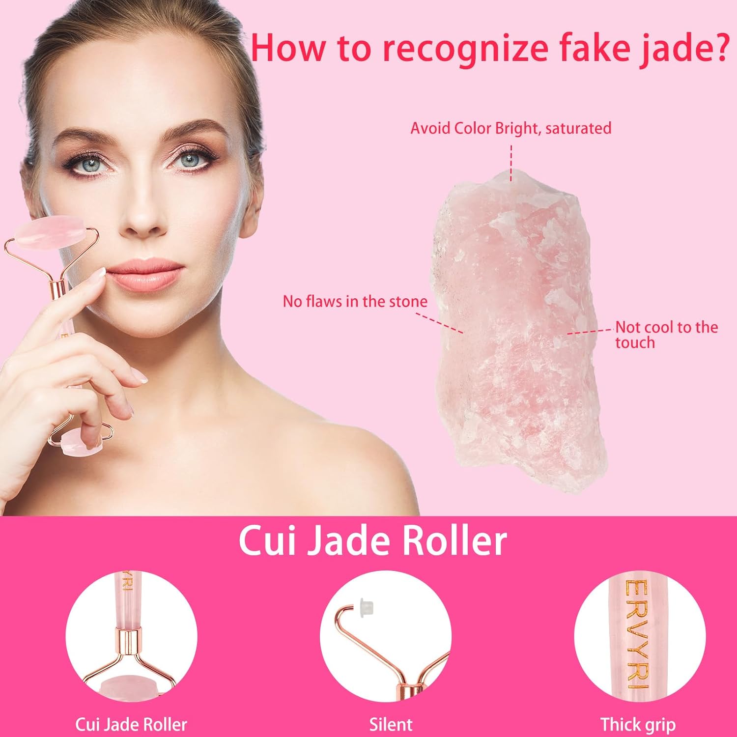 Juego de rodillo de jade y Gua Sha, rodillo facial de cuarzo rosa, herramientas faciales Gua Sha, masajeador facial para mujeres, alivia el estrés,