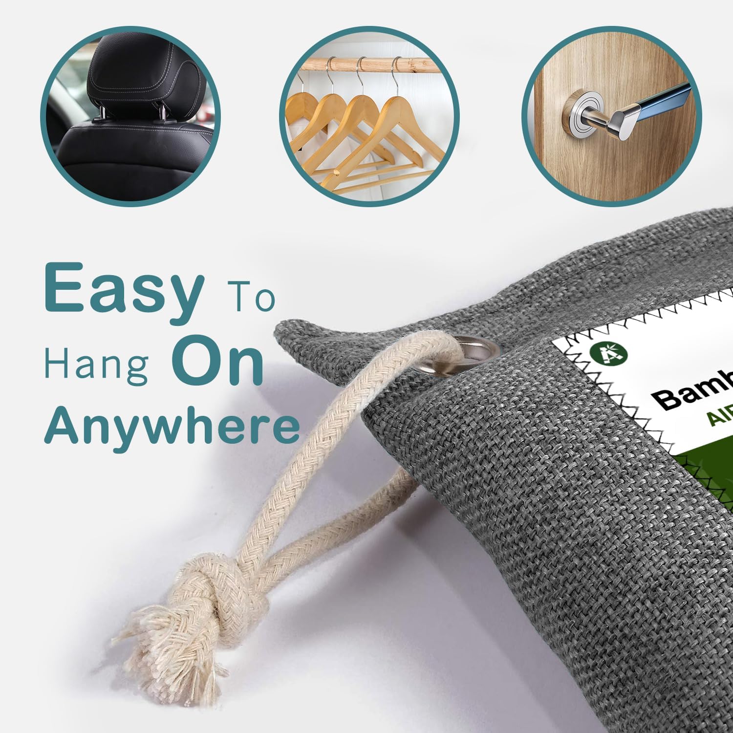 Bolsa purificadora de aire de carbón de bambú, paquete de 6, eliminador de olores para tu casillero, automóvil, armario, zapatos, baño, áreas de