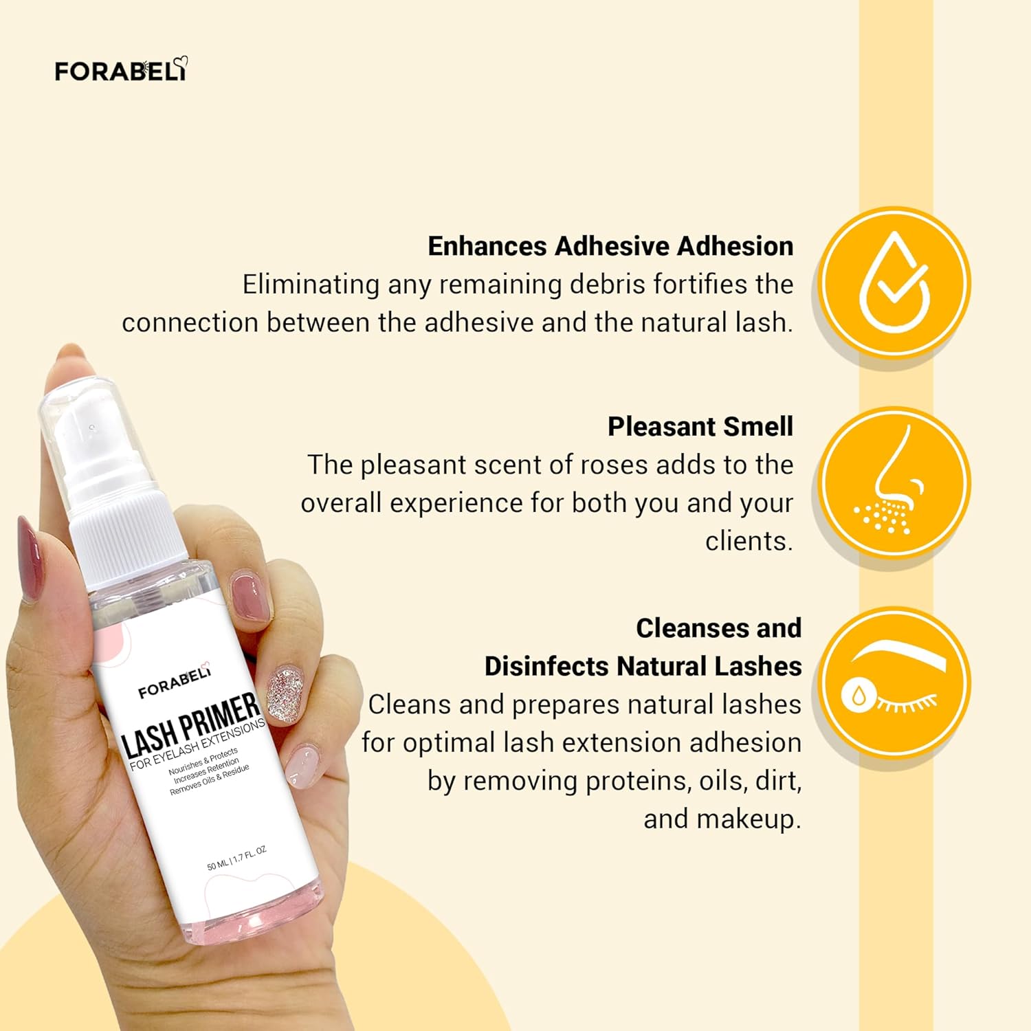 Imprimación de pestañas para extensiones de pestañas, 50ML (spray), ForabeliMejora la retención del pegamentofuerza de sujeción para pestañas