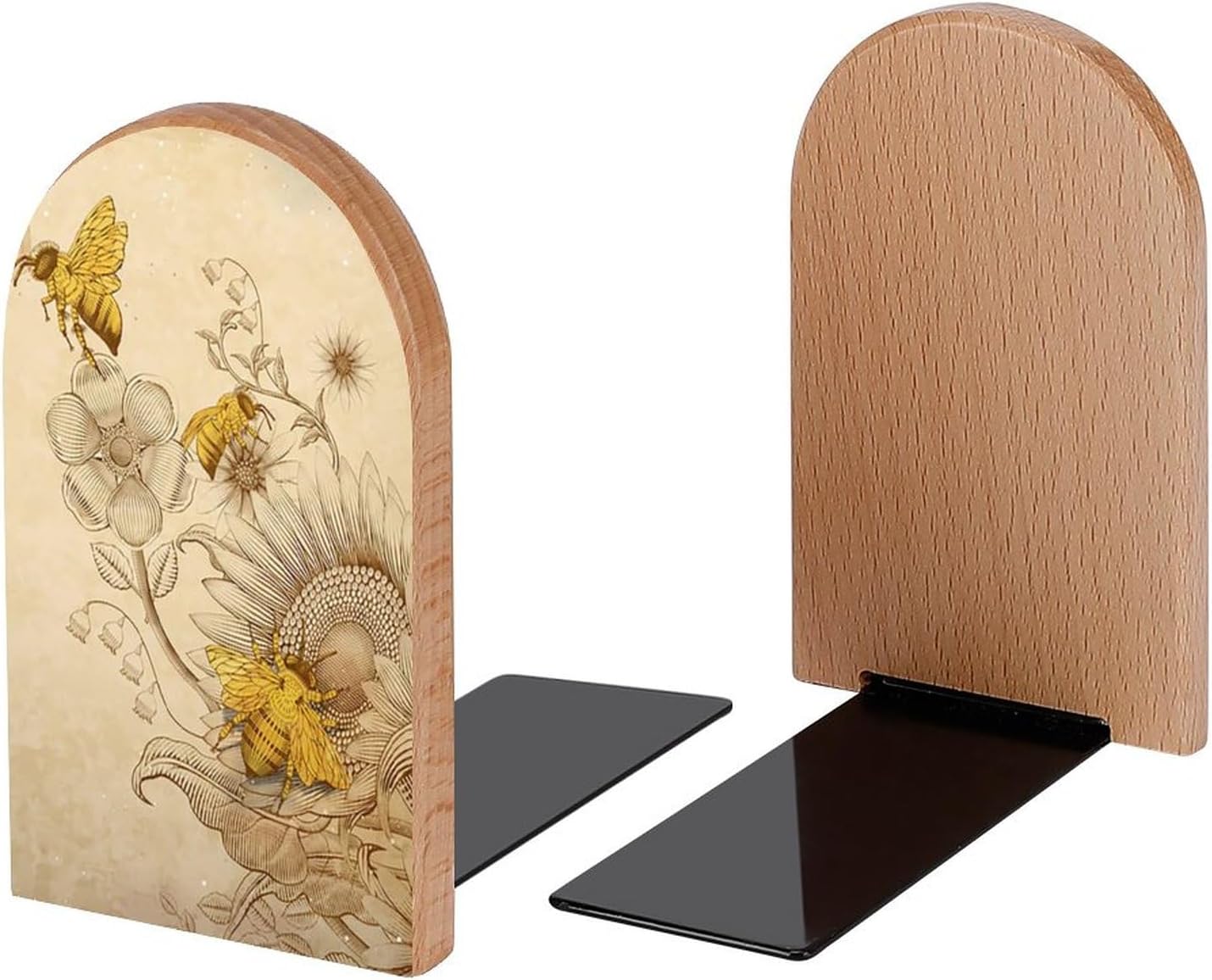 Sujetalibros decorativos de madera retro de abejas en flores silvestres para estantes, habitación de los niños, escritorio en casa, oficina, tapones