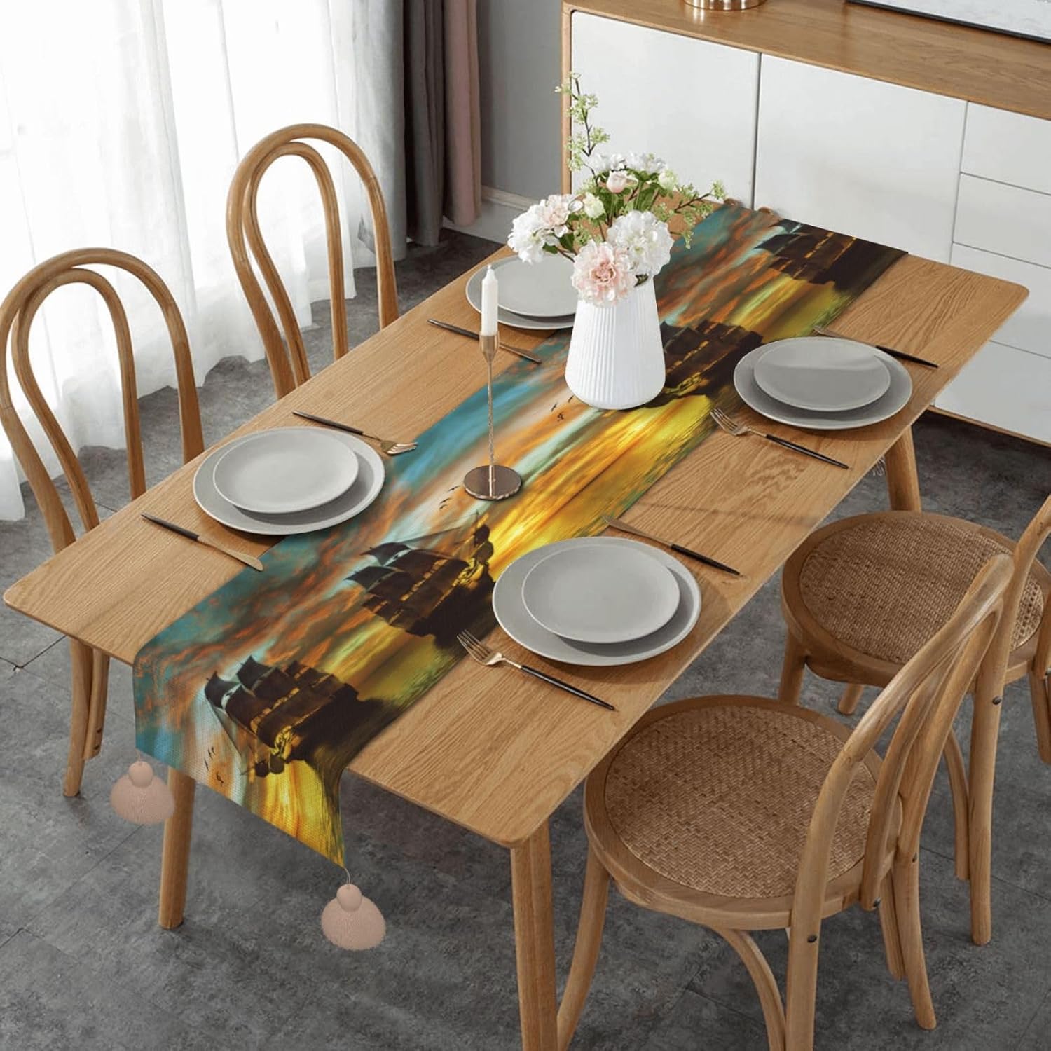 Sailboat Beautiful Landscape Christmas Table Runner Dining Table Decor Christmas Decorations Indoor Home Decor Christmas Table Runners Xmas Navidad