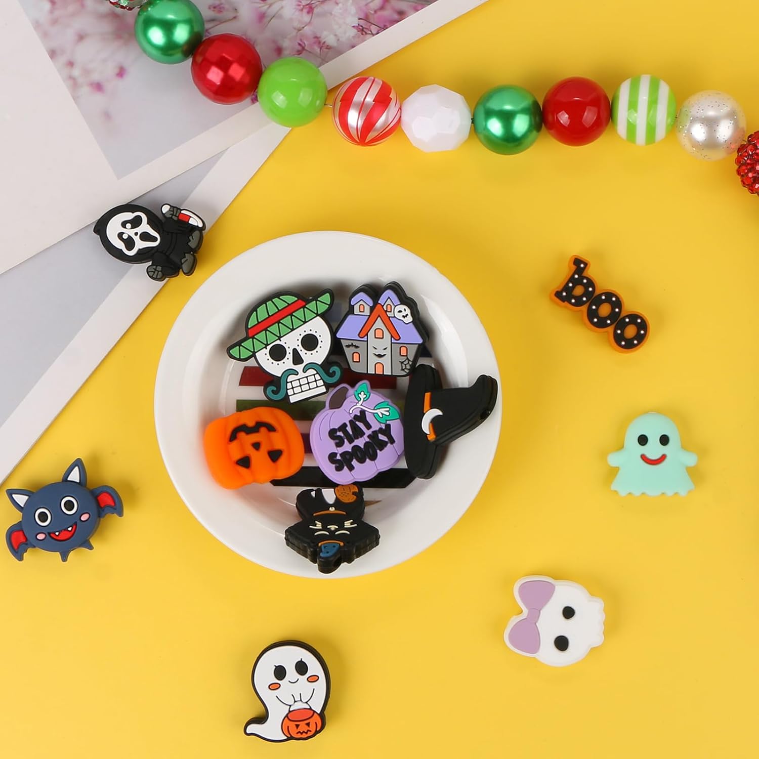 12 cuentas focales de silicona para Halloween, cuentas de silicona de Halloween para llaveros, fabricación de joyas, cuentas focales de Halloween