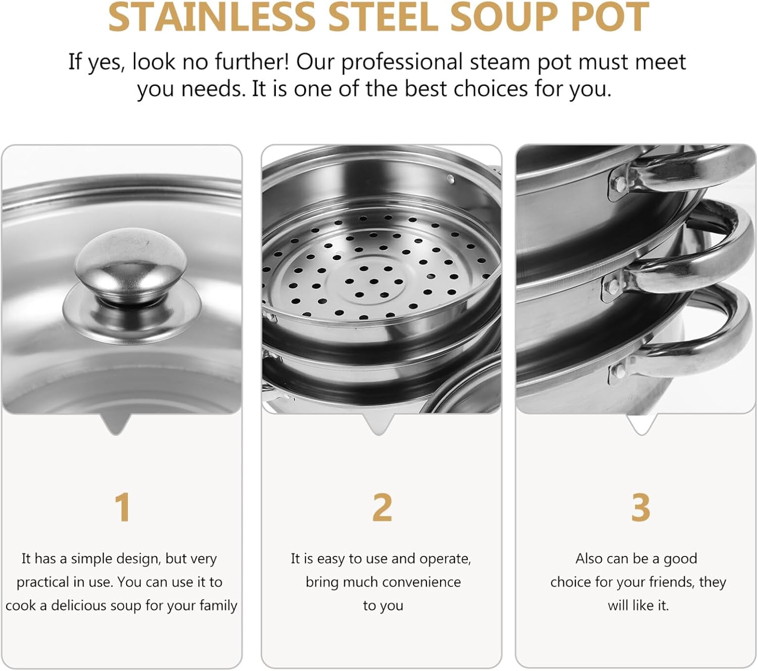 Angoily Vaporizador de alimentos Verduras asiáticas Olla grande Olla de sopa grande Ollas Utensilios de cocina Juegos de vapor para cocinar