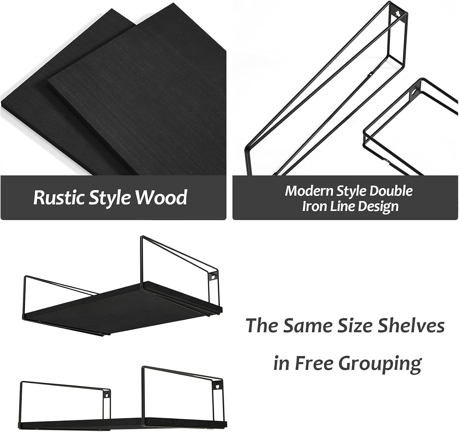 SRIWATANA Estantes flotantes anchos, juego de 2 estantes de pared de madera rústica, estantes montados en la pared con gran capacidad para