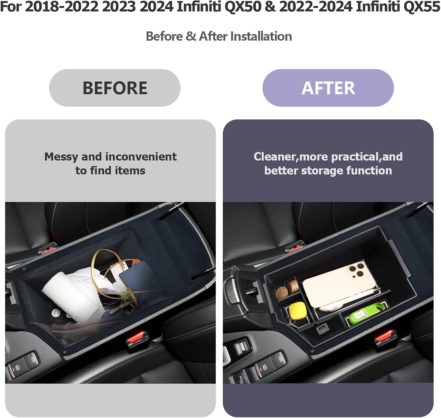 LUWU 2023 2024 Infiniti QX50 QX55 Organizador de consola central, caja de reposabrazos, organizador de reposabrazos 2018-2024 QX50 Bandeja de