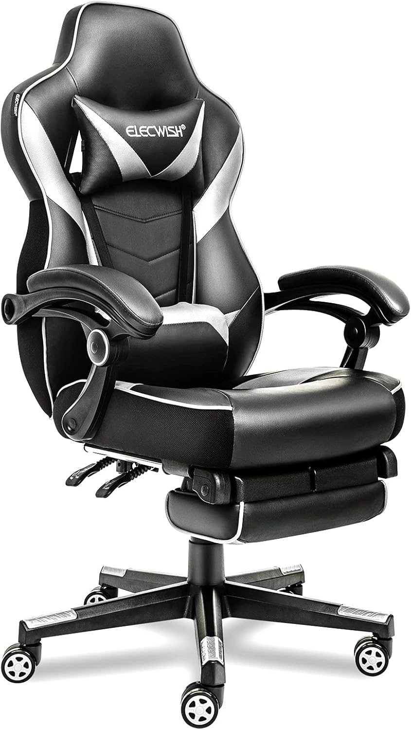 ELECWISH Silla de juegos de computadora con reposapiés, silla ergonómica para adultos, silla de escritorio giratoria ajustable con respaldo alto con