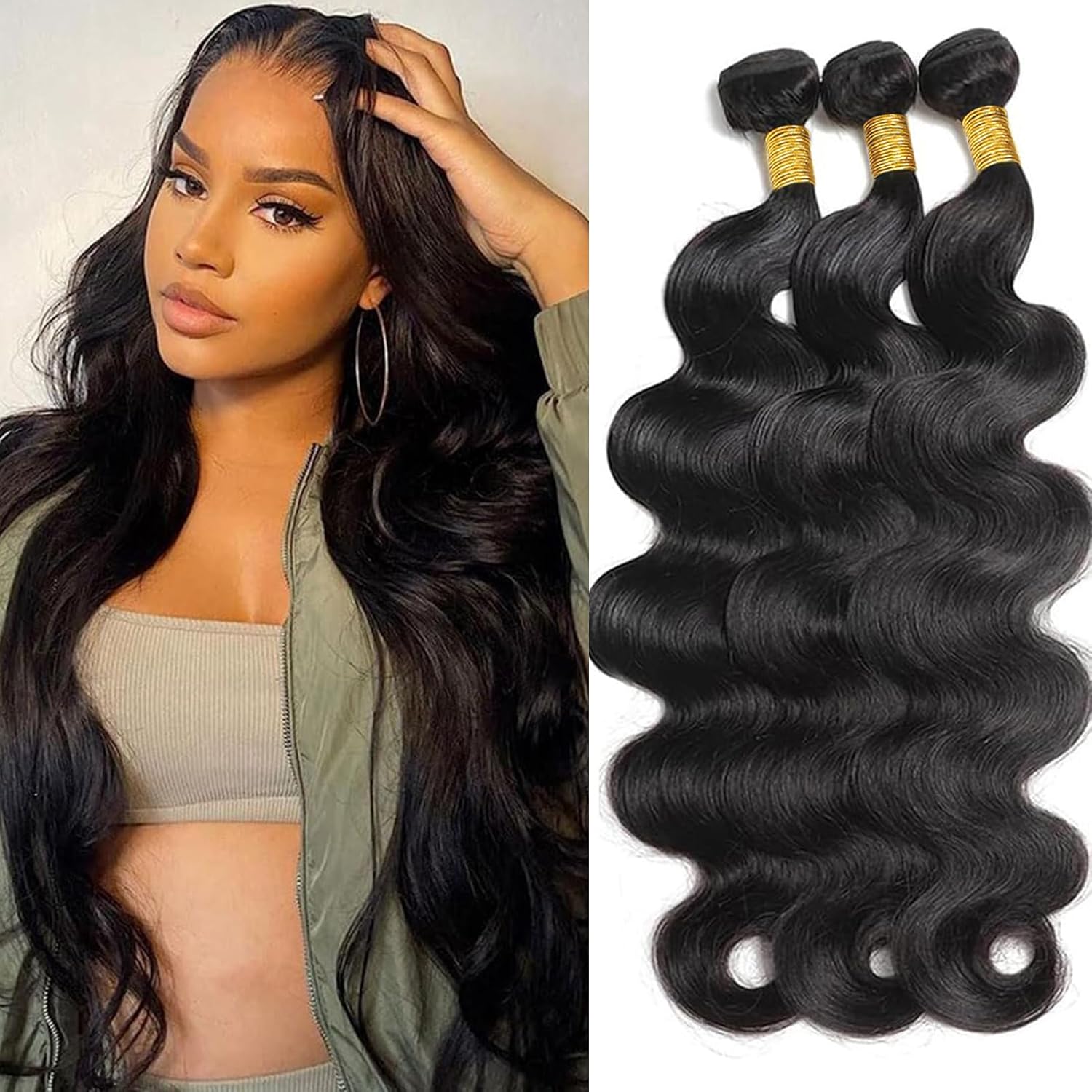 DMKEEP Manojos de cabello humano 12A de 20, 22, 24 pulgadas, paquetes de cabello humano ondulado 100% sin procesar, cabello humano virgen brasileño