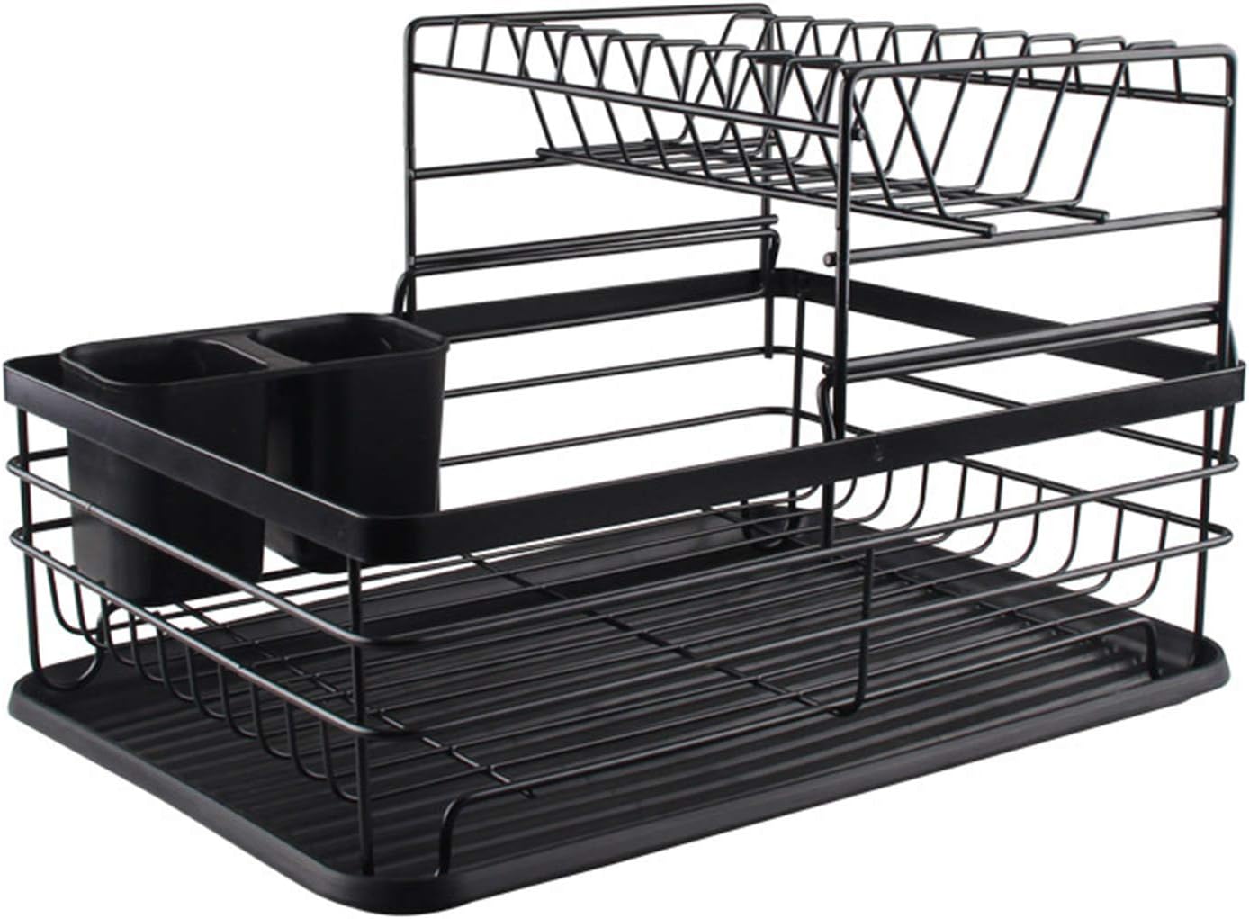 Estante de secado de platos, 2 estantes de secado de platos con soporte para utensilios a prueba de polvo, escurridor de platos y escurridor para