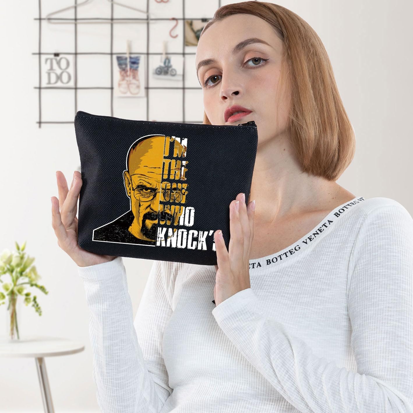 Walter White Bolsa de maquillaje cosmética Walter White Fans Regalos I Am The One Who Knocks, bolsa de maquillaje con cremallera para fanáticos de
