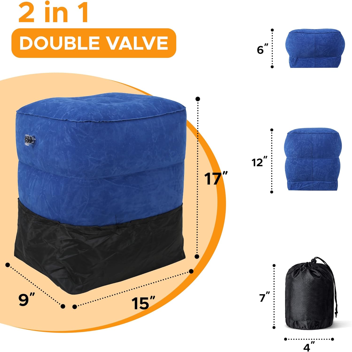 ENIE Paquete de 1 reposapiés inflable para viajes aéreos, ajustable de tres capas para avión de viaje con bomba de mano, cama inflable ajustable