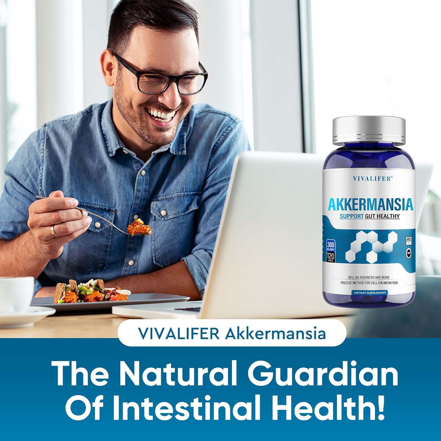 VIVALIFER Naturals Akkermansia Probiotic 300 millones de AFU – para la salud digestiva, inmune y general, apoyo intestinal y GLP-1, 120 cápsulas