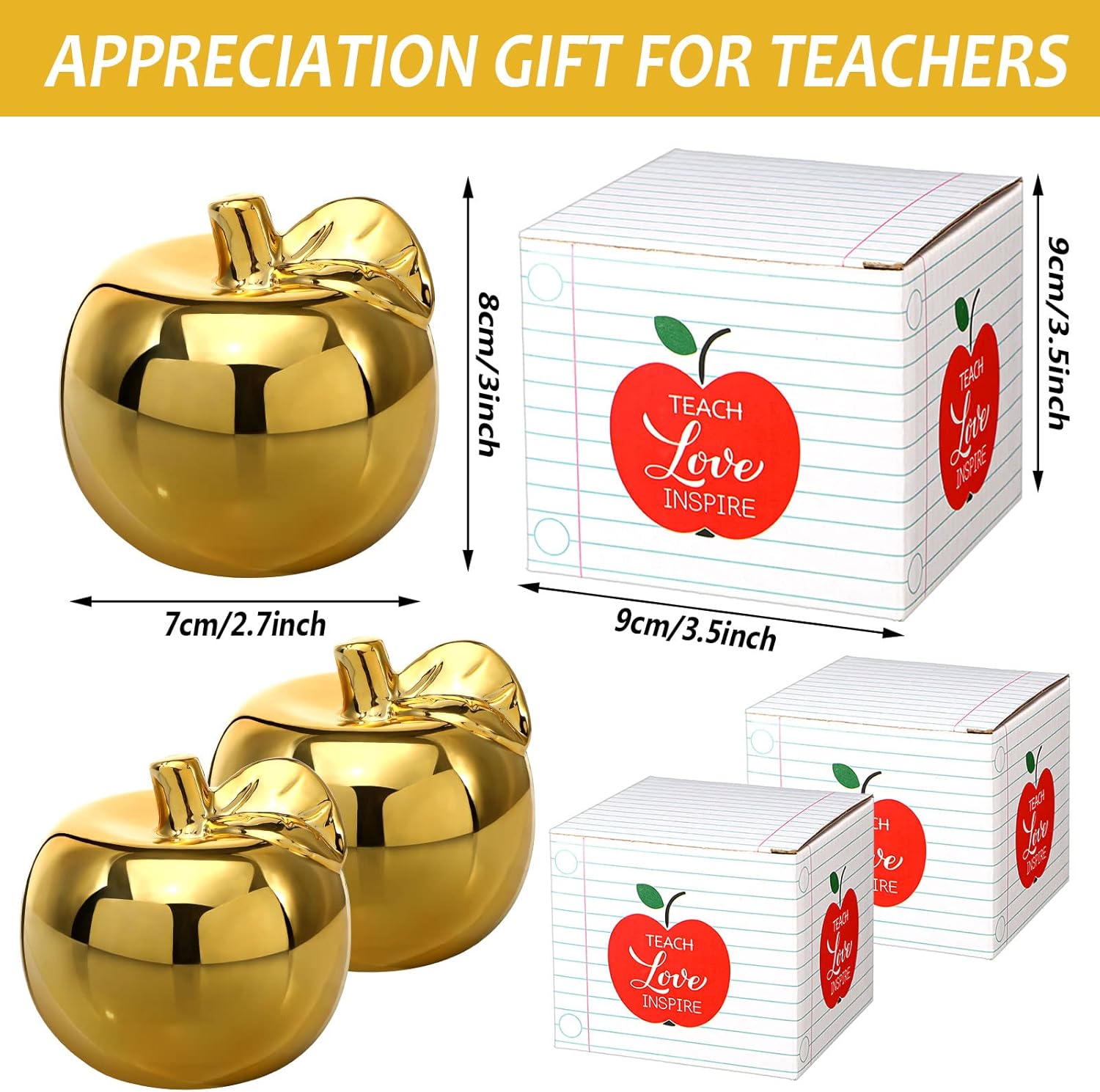 3 piezas de regalos para profesores de cerámica de manzana dorada, regalos de agradecimiento para profesores, premios de manzana dorada, regalos