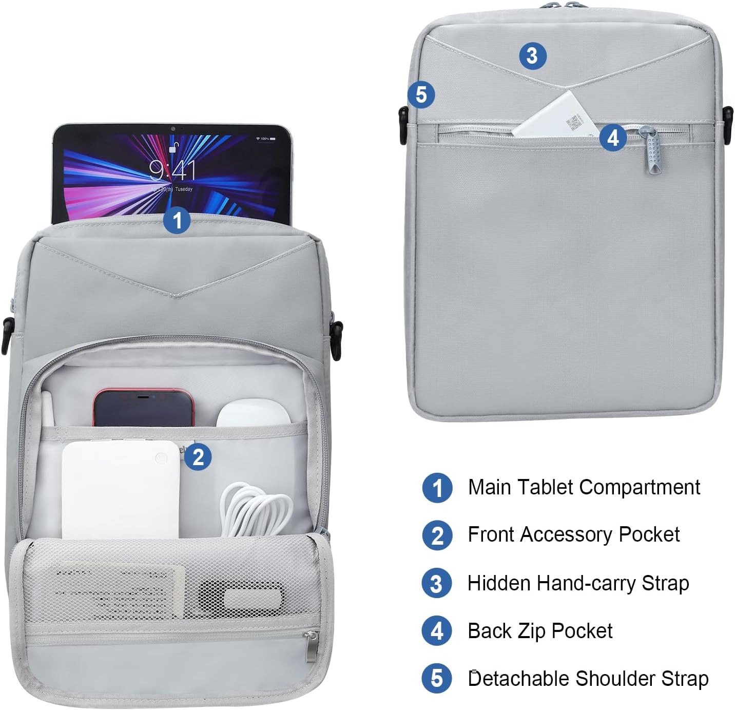 Funda acolchada para tablet de 9 a 11 pulgadas, funda de transporte acolchada para iPad Pro de 11 pulgadas (M4), iPad 10.9 (10 generación), iPad Air