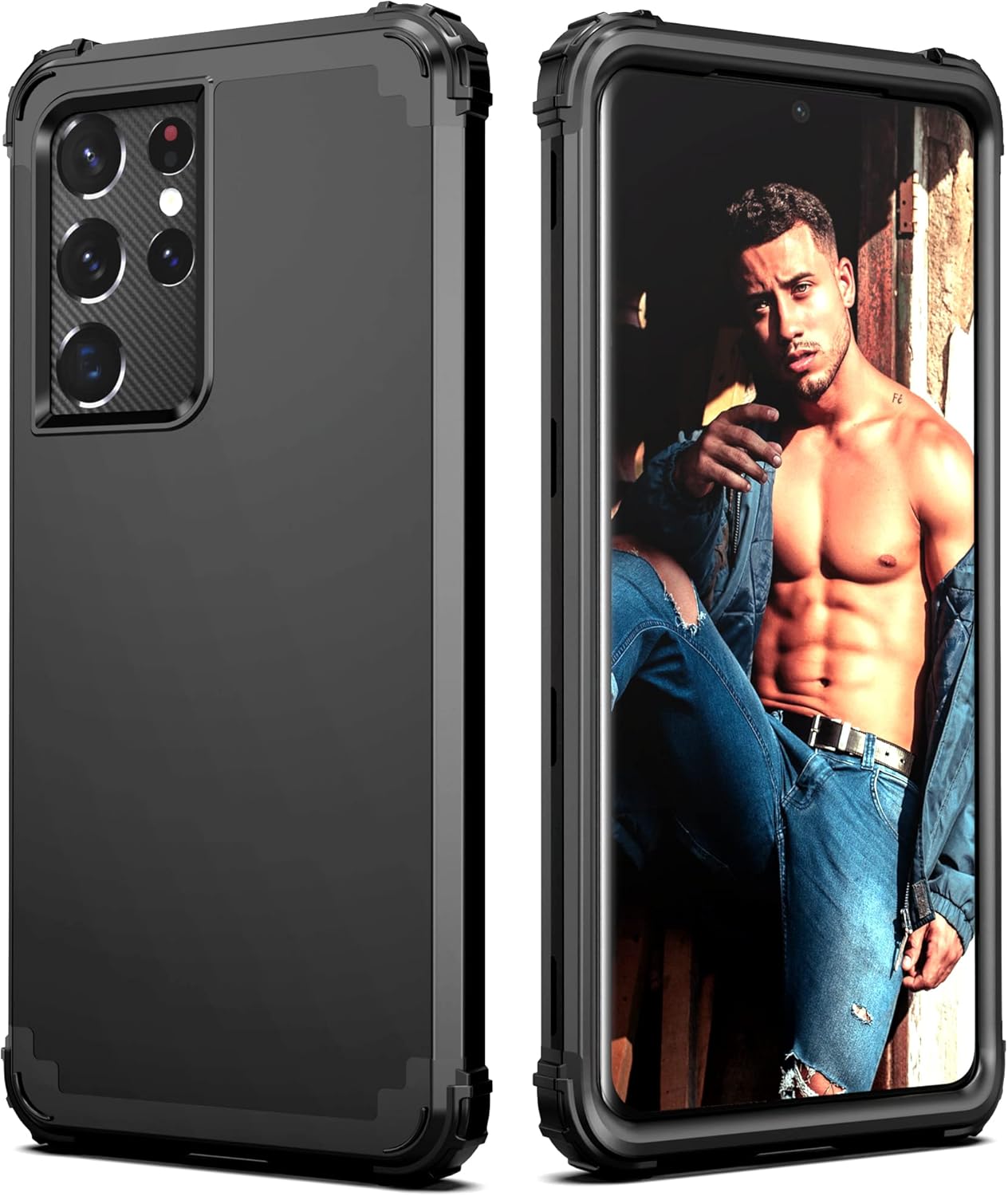 IDweel Funda para Samsung Galaxy S21 Ultra 5G, híbrida 3 en 1 a prueba de golpes, resistente, protección de policarbonato duro, silicona suave,