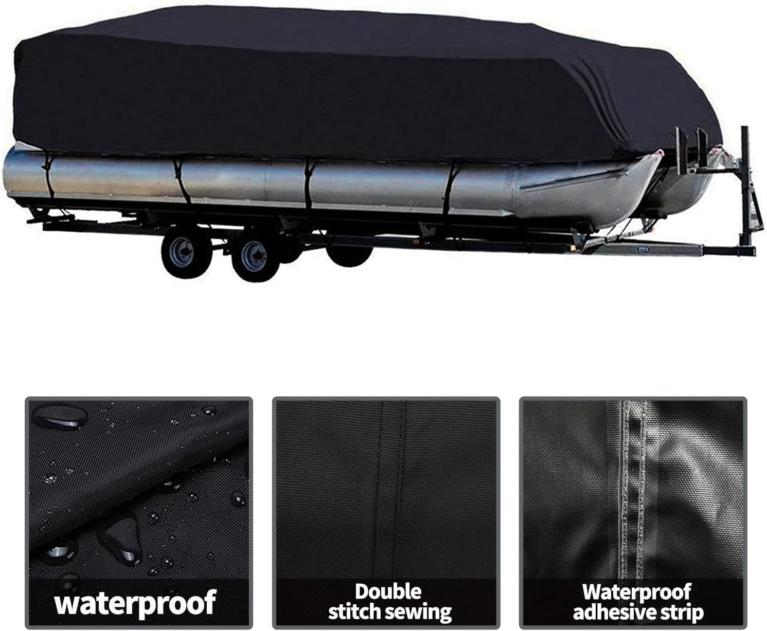 Fundas para barco pontón de 17 a 20 pies, impermeable, revestimiento de poliuretano, poliéster 210D de grado marino, a prueba de rayos UV, con