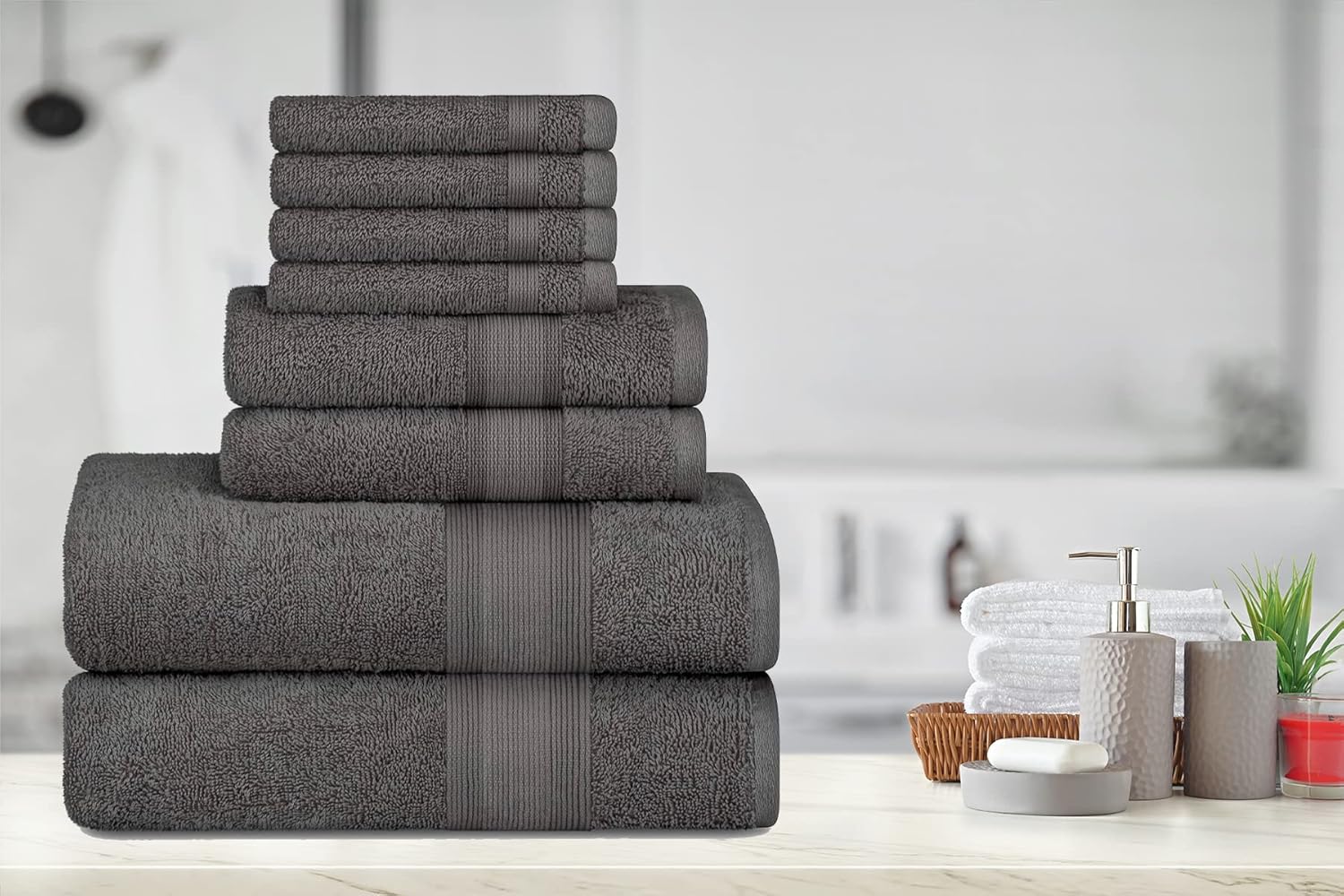 Adobella Juego de 8 toallas de baño, algodón peinado de alta calidad, altamente absorbentes, súper suaves, de secado rápido, 2 toallas de baño, 2