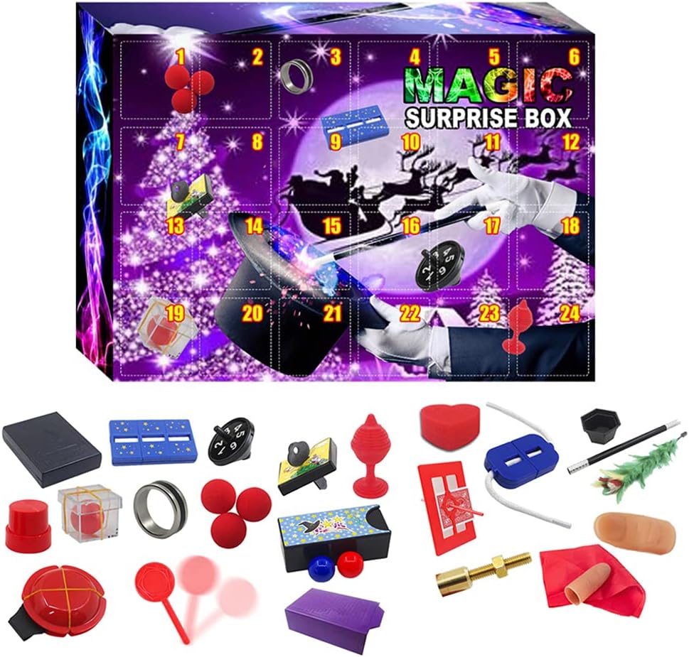 Juego de 24 trucos de magia increíbles para niños, juego mágico de Navidad, juego mágico para niños, incluye bola mágica, juego mágico para niños
