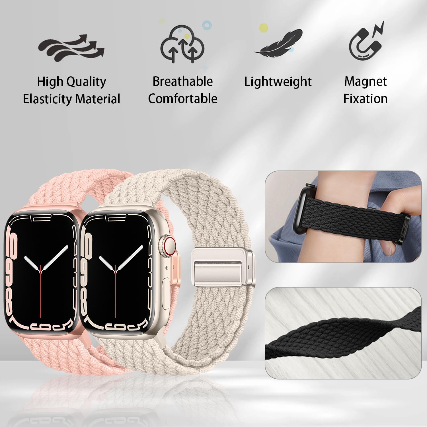 Correas trenzadas compatibles con Apple Watch Band de 1.496 pulgadas, 1.575 pulgadas, 1.614 pulgadas, 1.654 pulgadas, 1.732 pulgadas, 1.772