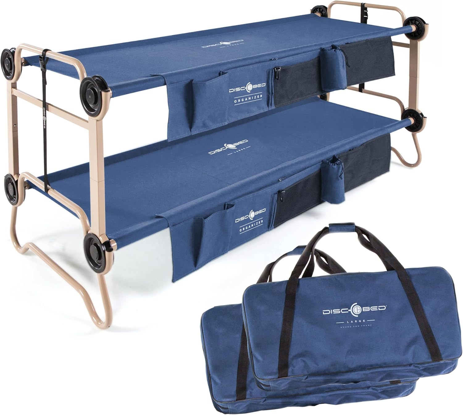 Disc-O-Bed Cam-O-Litera grande de 79 x 28 pulgadas cama doble plegable portátil con 2 organizadores y 2 bolsas de transporte azul marino Disc-O-Bed Cam-O-Litera grande de 79 x 28 pulgadas cama doble plegable portátil con 2 organizadores y 2 bolsas de transporte azul marino