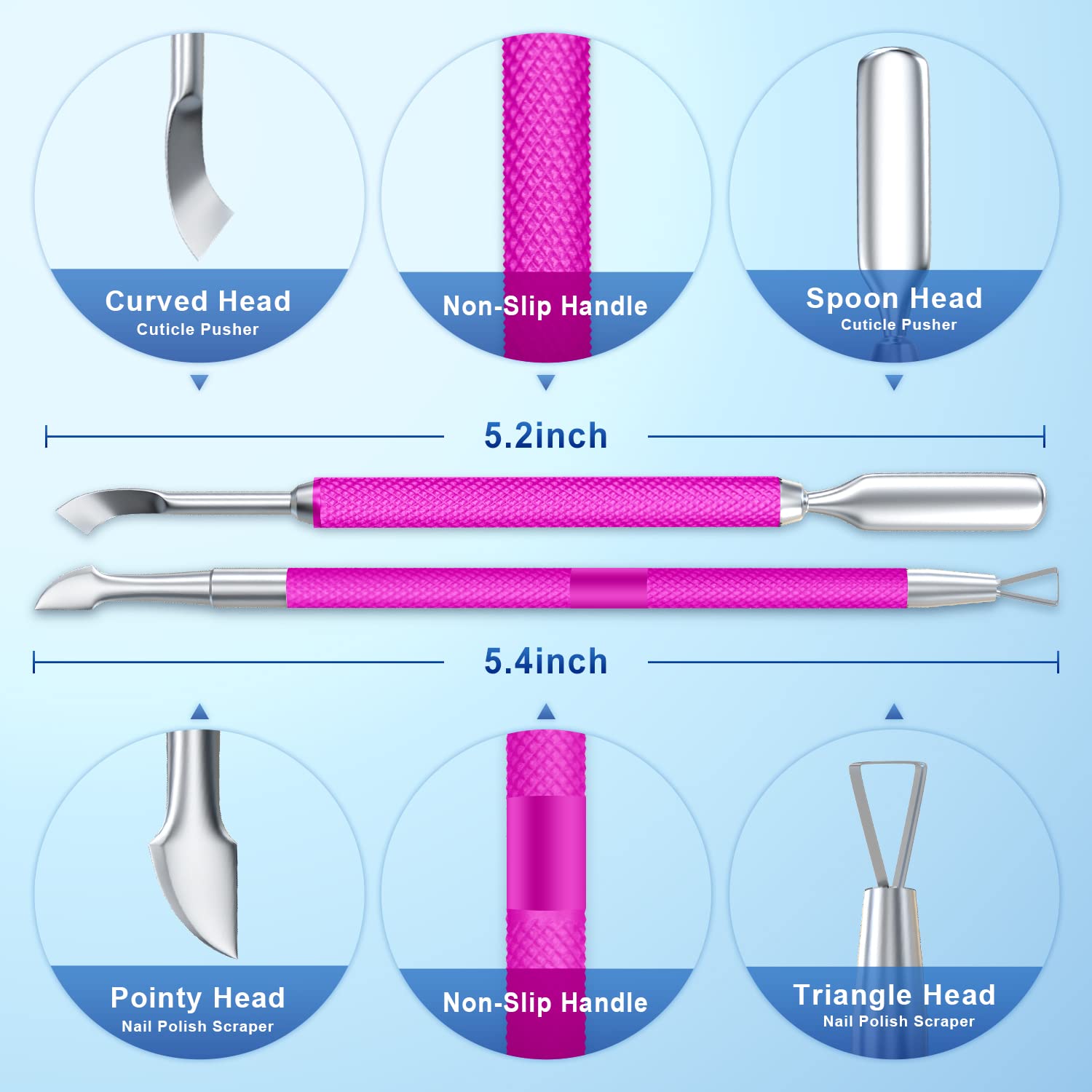 2 piezas de metal rosa rosa cutícula removedor de cutículas de calidad de salón de belleza de gel de acero inoxidable pelador raspador duradero