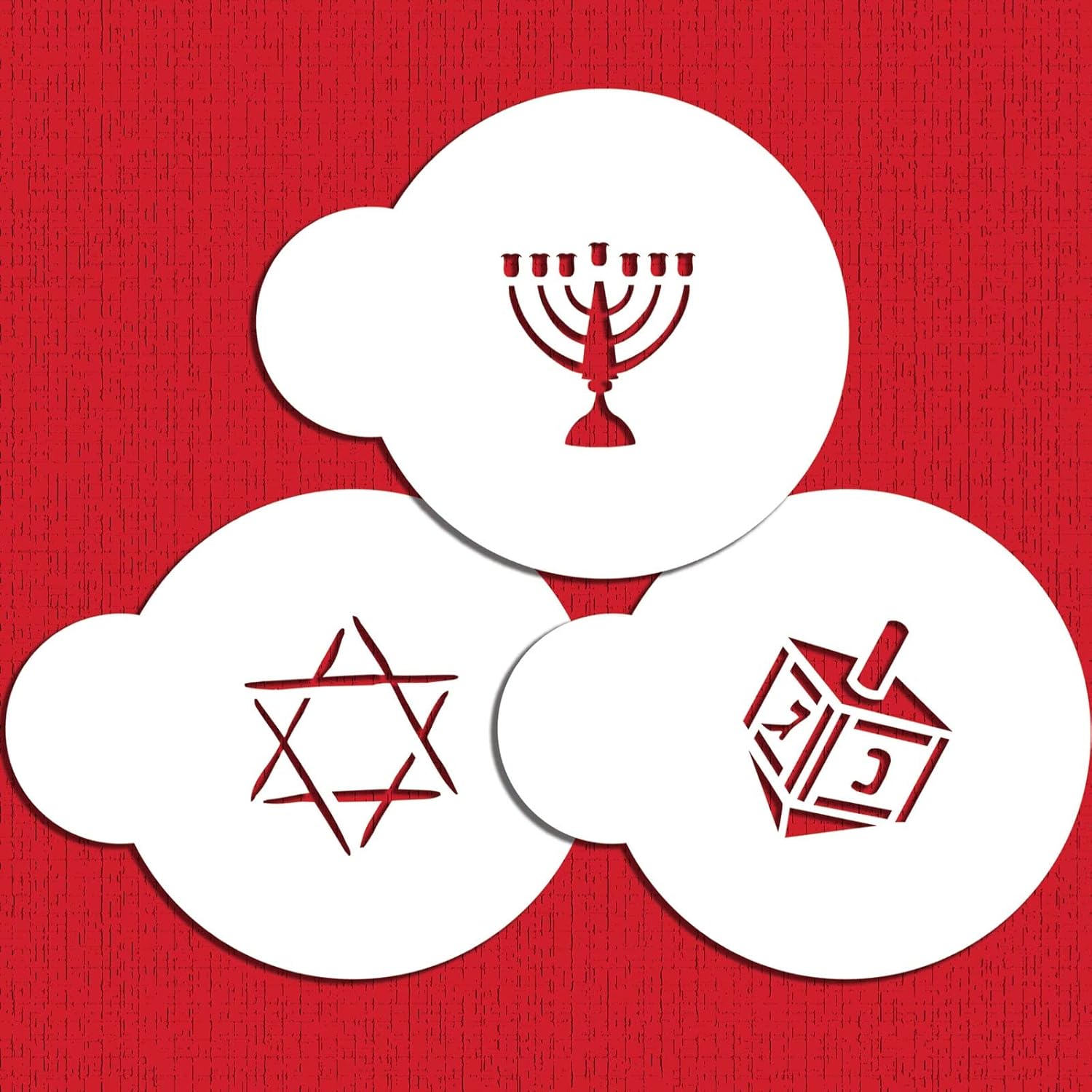 Designer Stencils Jewish Symbols – Plantillas de galletas y cupcakes, pequeñas, (Dreidel, Star of David, Menorah), Beigesemitransparente