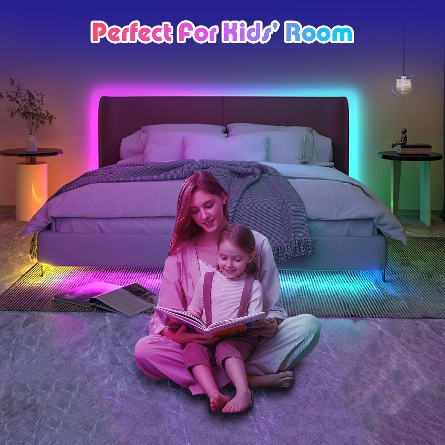 Tira de luz LED RGB, cinta de luz de 18 pies con control remoto, luces LED enlazables para dormitorio, cocina, sala de estar, sala de estar, fiesta