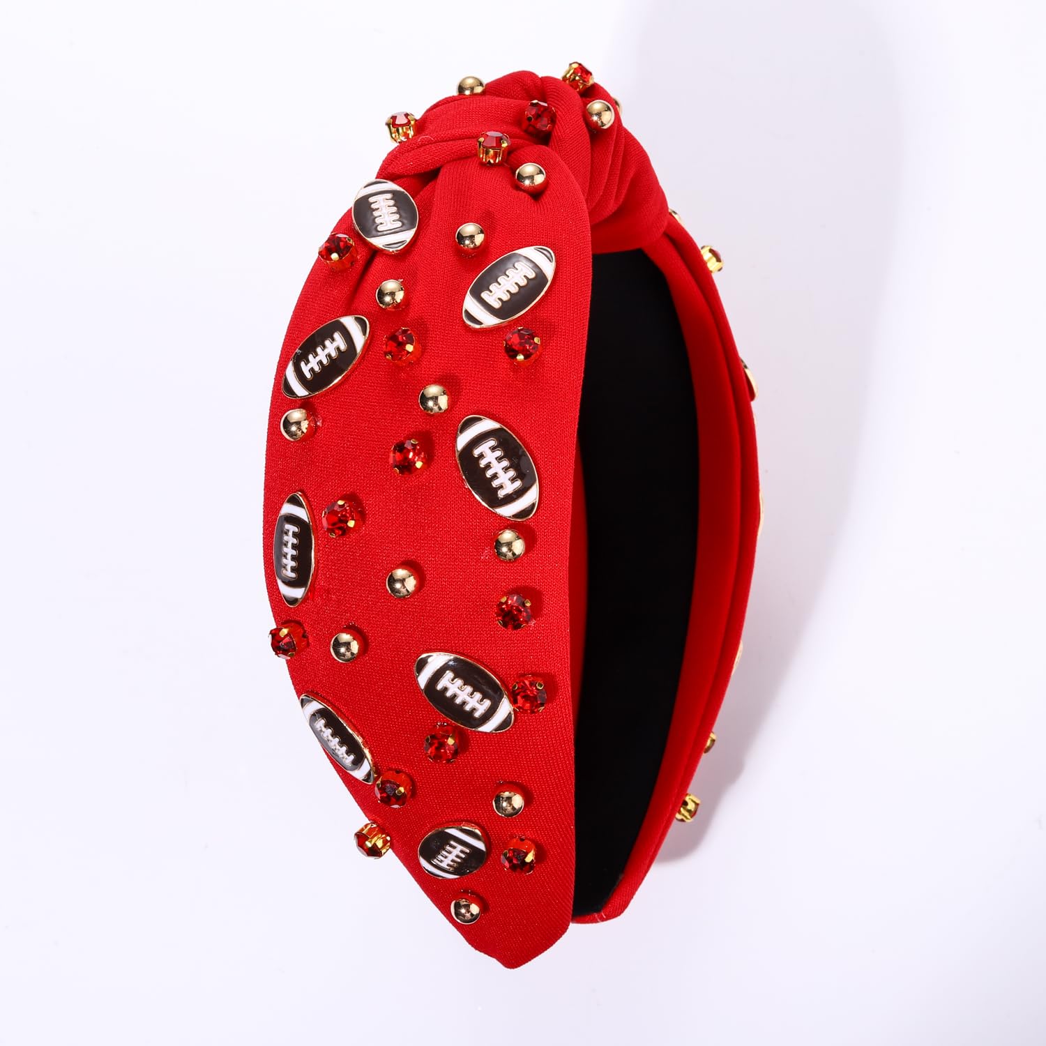 Diadema de fútbol para mujer, accesorios de fútbol, diadema anudada con diamantes de imitación, adornos de fútbol adornados con nudo superior ancho,