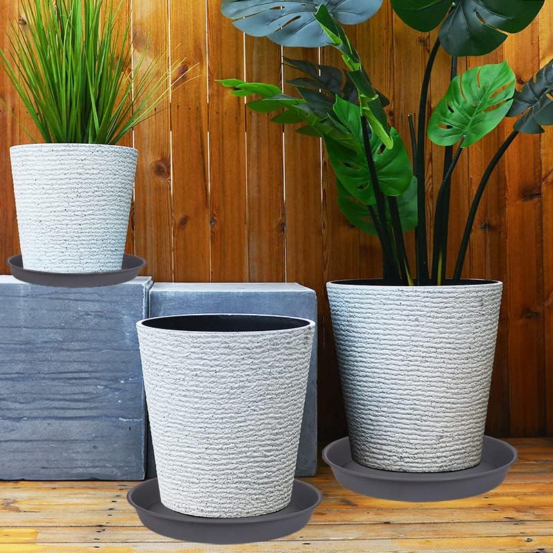 Platillo de plástico para plantas de 22 pulgadas, paquete de 2 bandejas de goteo grises duraderas para maceta, bandeja de drenaje resistente para