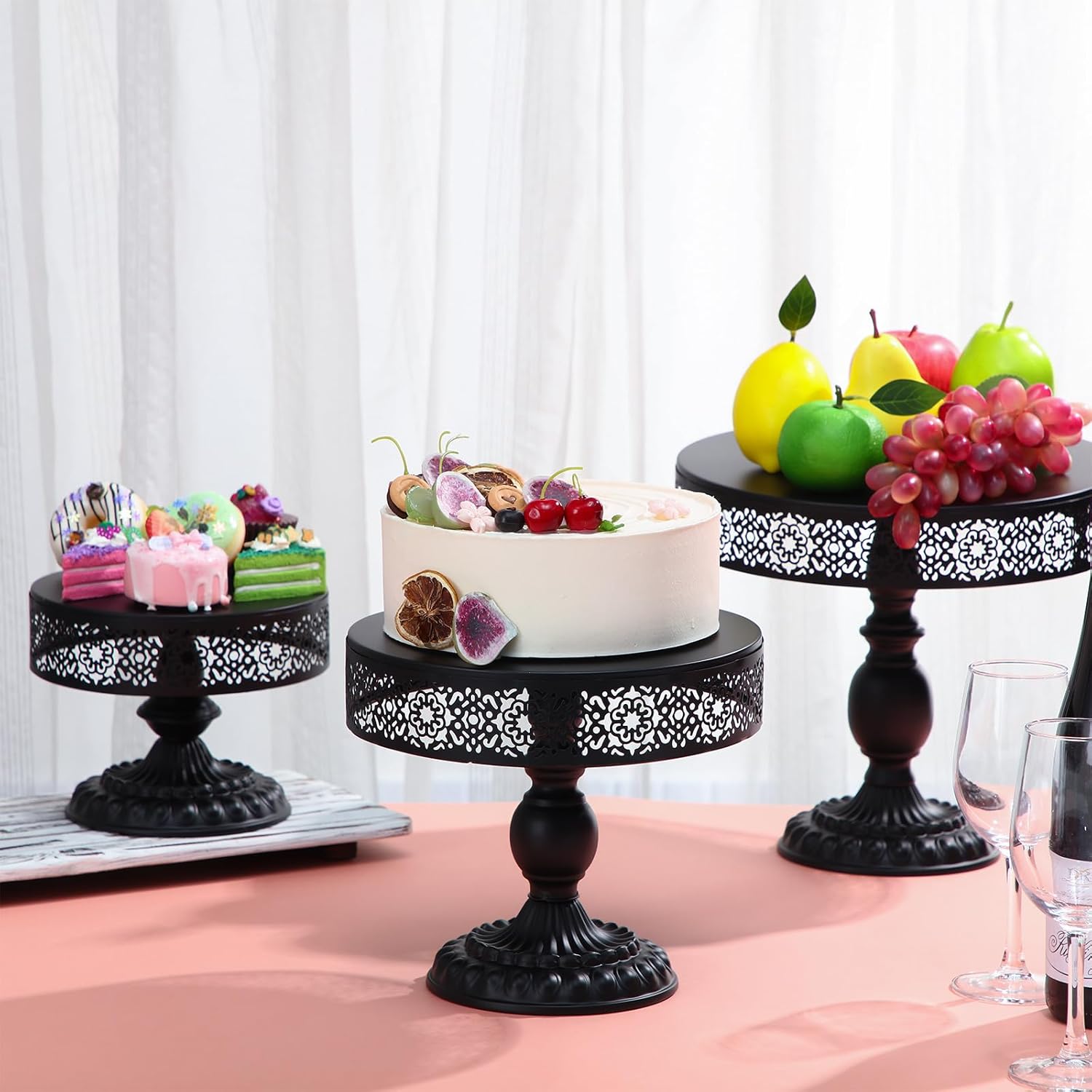 3 soportes de metal para tartas de 8, 10, 12 pulgadas, soporte redondo para tartas, juego de mesa de postre, decoración de mesa de pasteles, soporte
