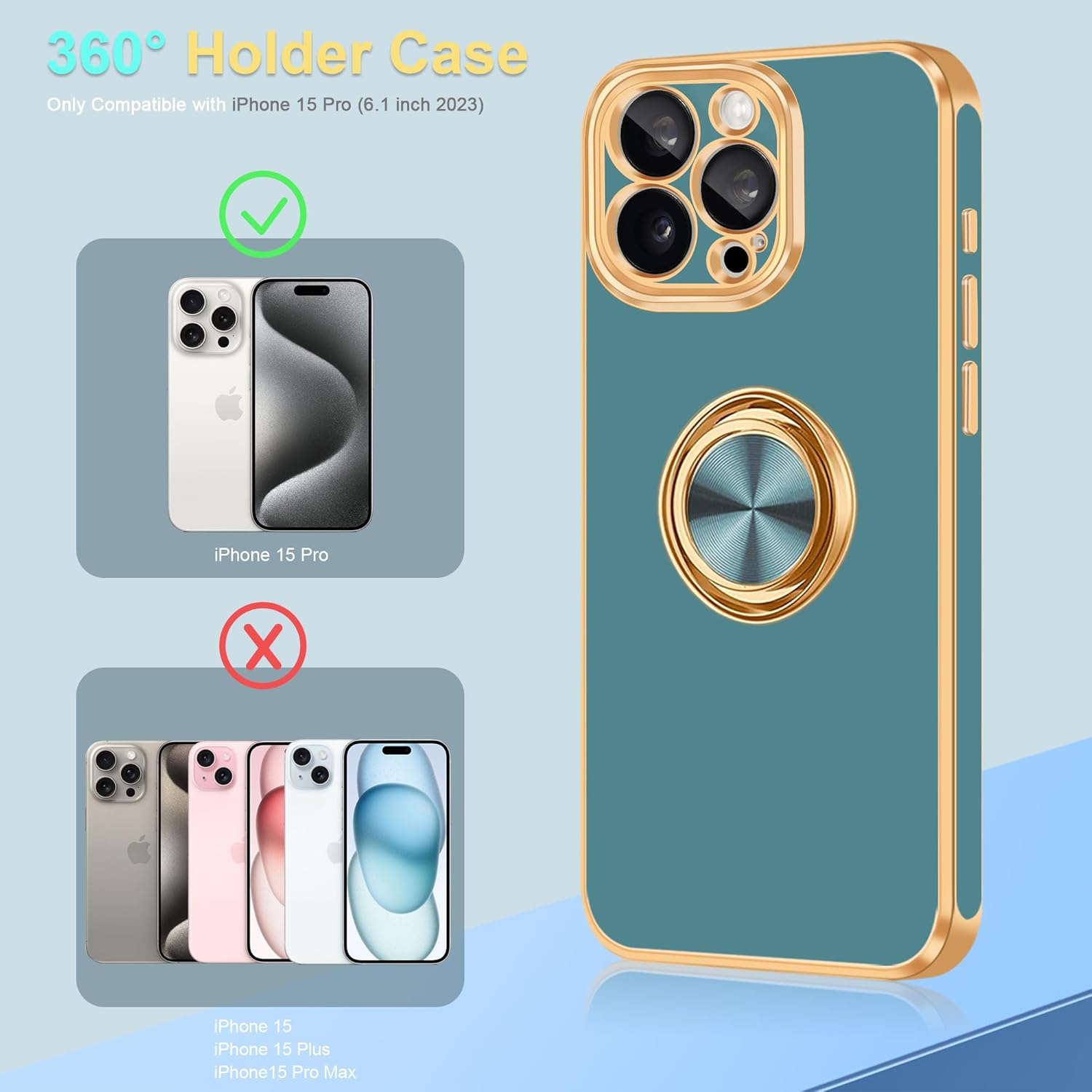 Fingic Funda para iPhone 15 Pro con soporte de anillo de 360  Soporte magnético para automóvil Funda de teléfono con soporte para teléfono para