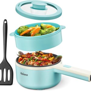 Yabano Olla eléctrica, olla eléctrica antiadherente de 850 W con vaporizador, olla de fideos de 1.6 L con control de potencia doble, olla portátil Yabano Olla eléctrica, olla eléctrica antiadherente de 850 W con vaporizador, olla de fideos de 1.6 L con control de potencia doble, olla portátil