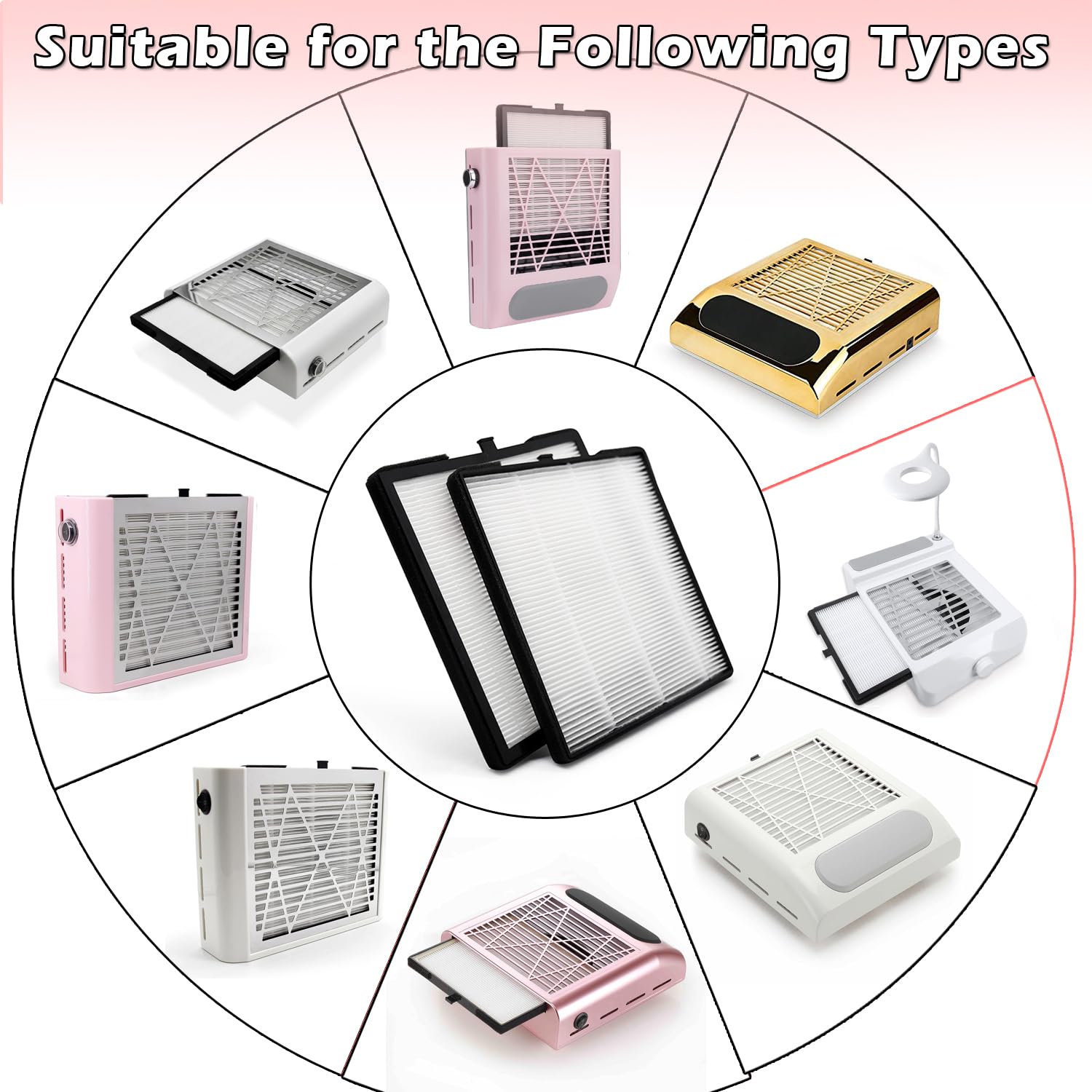 Paquete de 2 filtros de repuesto para colector de polvo de uñas, filtro de polvo reutilizable para colector de polvo de uñas, ventilador de vacío,