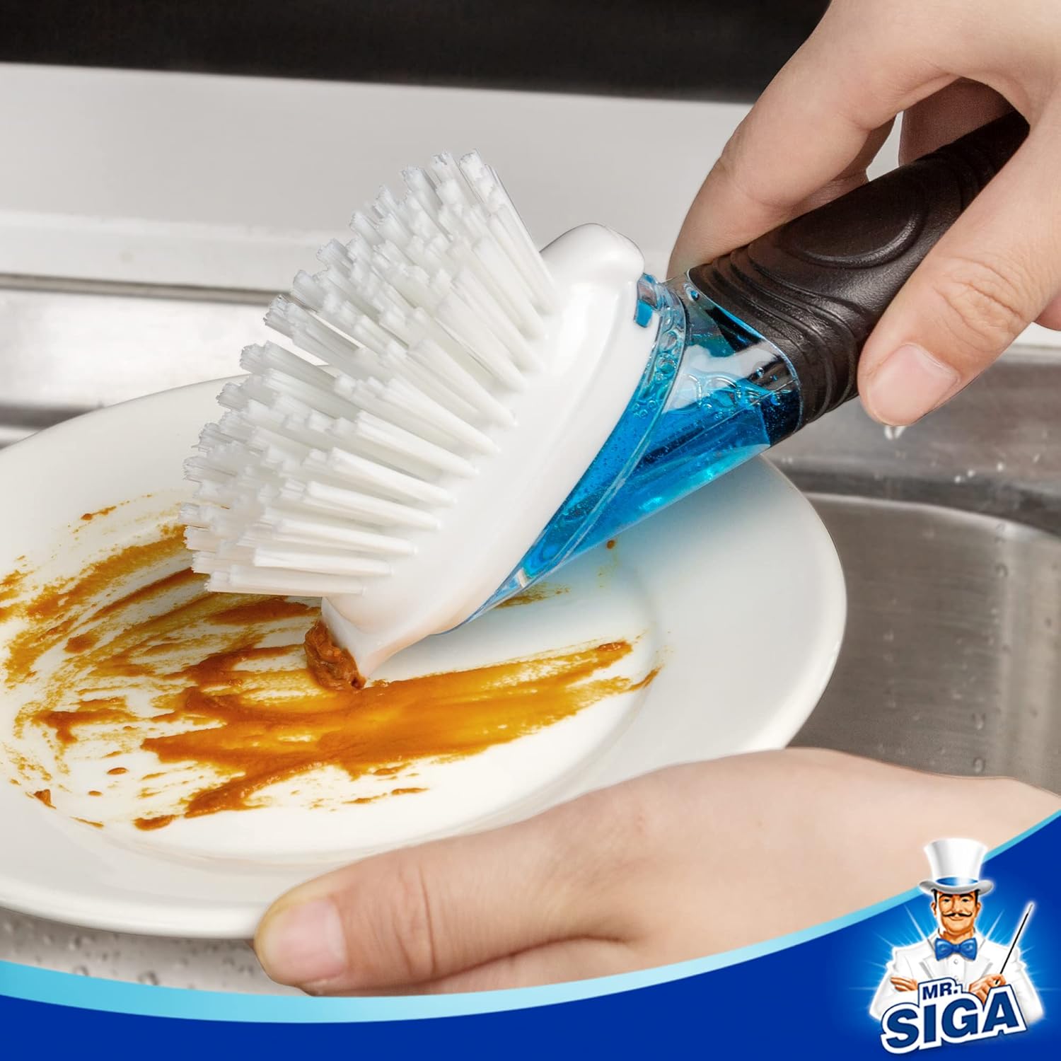 MR.SIGA Cepillo dispensador de jabón, cepillo de cocina para limpieza de fregadero, color negro