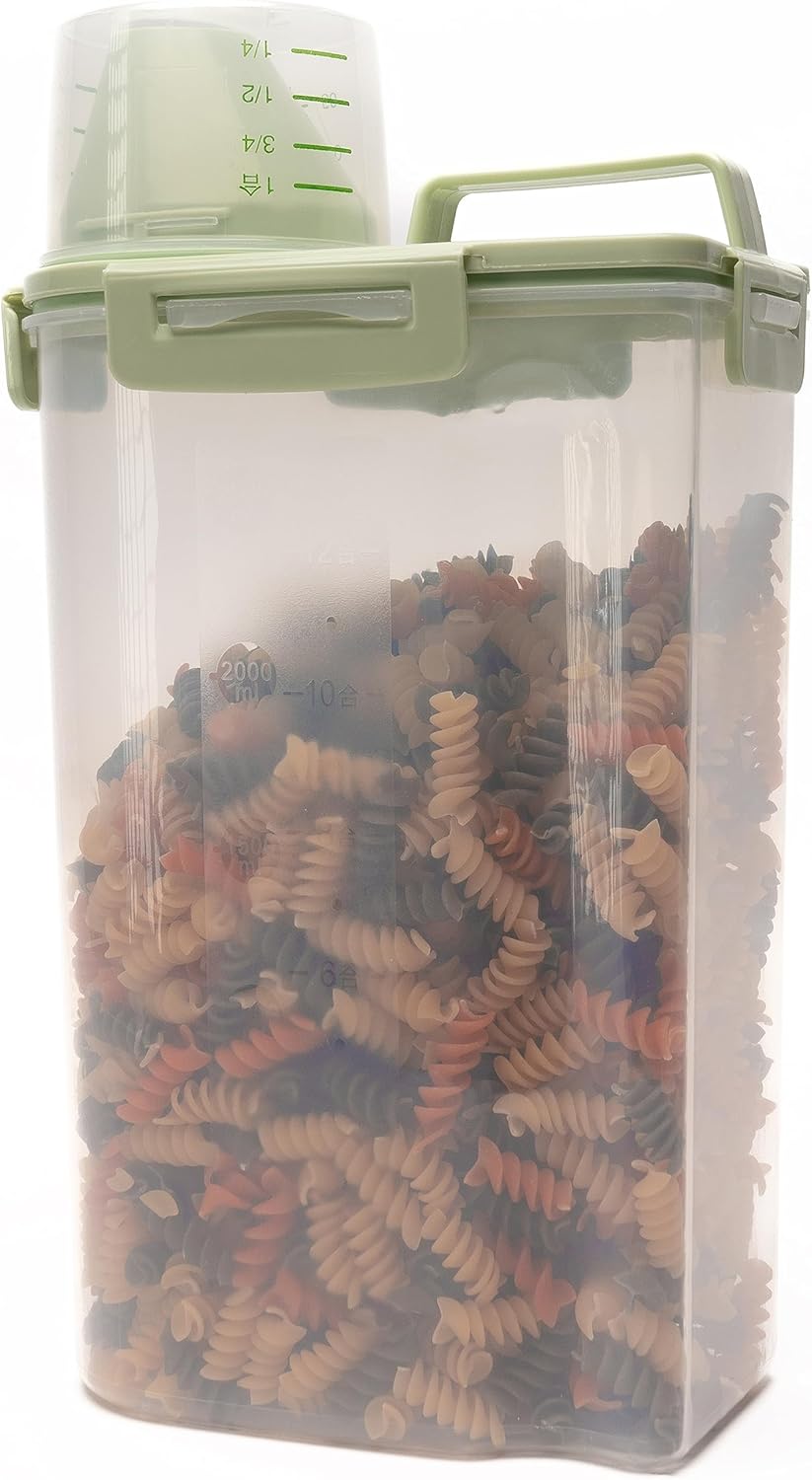 Recipiente de almacenamiento de alimentos, sellado hermético y recipiente de plástico transparente de grado alimenticio, sin BPA, taza medidora,