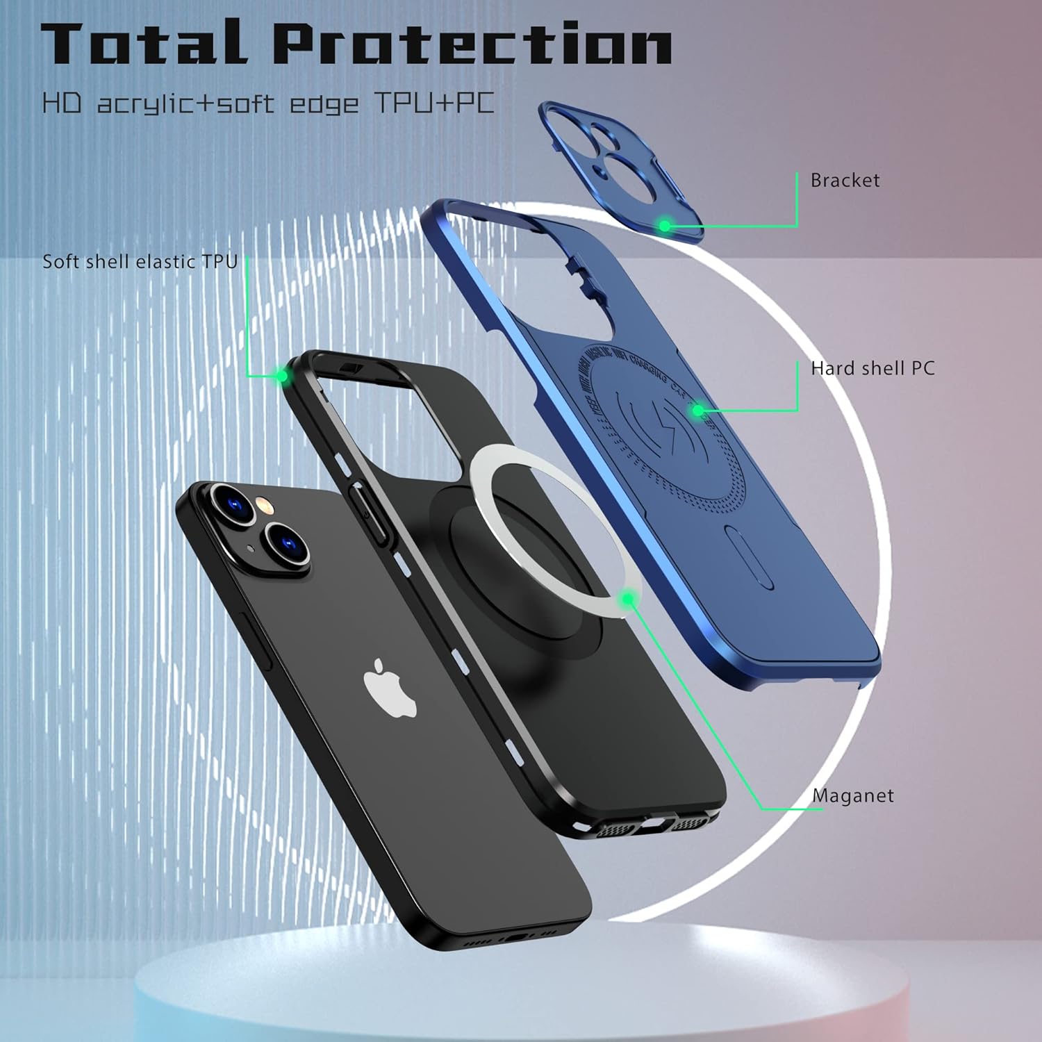 Asuwish Funda de teléfono para iPhone 14 de 6.1 pulgadas con protector de pantalla de vidrio templado Magsafe y soporte delgado, funda rígida