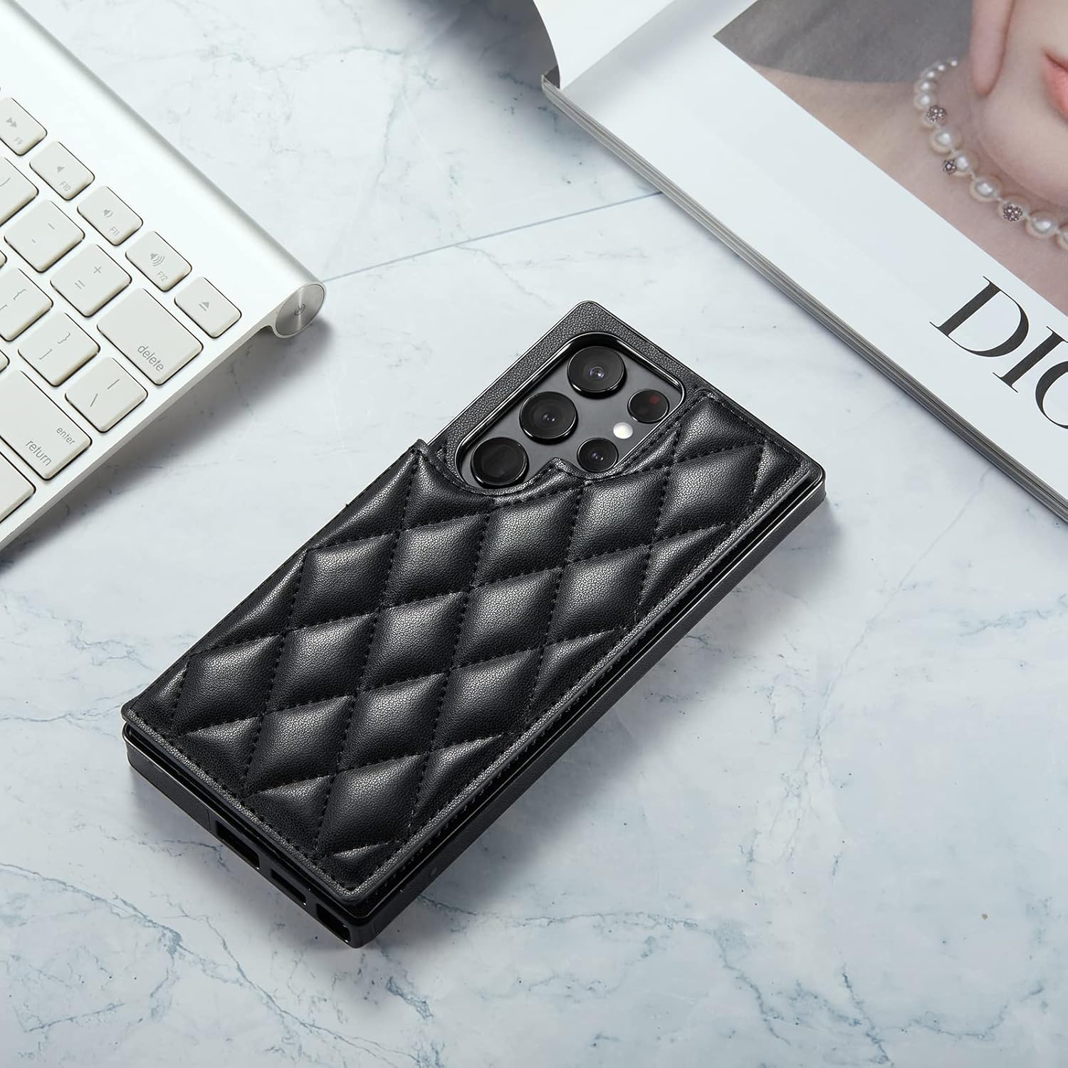 Funda para Galaxy S23 Ultra, funda de piel tipo cartera de lujo con tapa y bloqueo RFID, ranuras para tarjetas y soporte para niñas y mujeres, funda