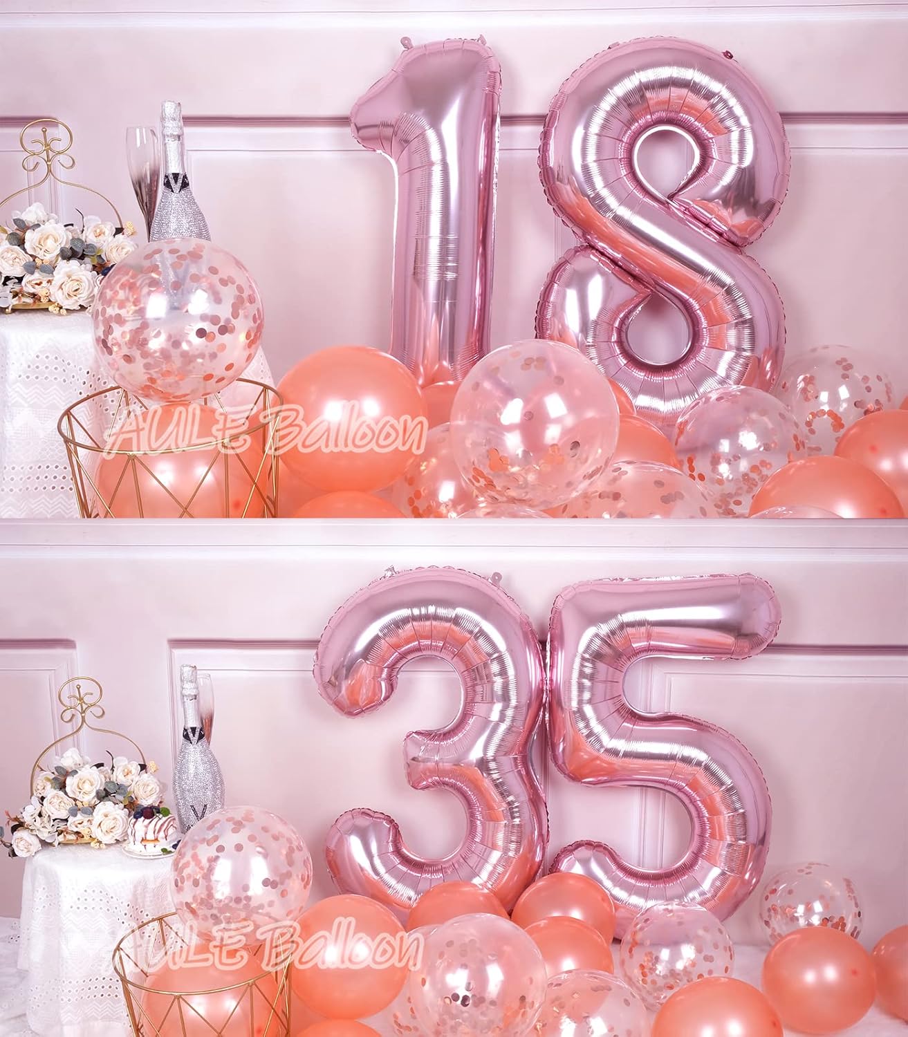 AULE Globos grandes de oro rosa de 40 pulgadas con el número 8, globos de helio de aluminio grandes del 0 al 9, decoraciones gigantes de fiesta de