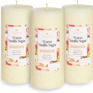Simply Soson Velas perfumadas de 3 x 6 pulgadas, azúcar de vainilla cálida, fragancia acogedora y relajante, juego de 3 velas para decoración del Simply Soson Velas perfumadas de 3 x 6 pulgadas, azúcar de vainilla cálida, fragancia acogedora y relajante, juego de 3 velas para decoración del