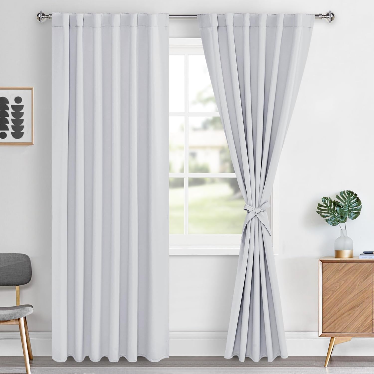Hiasan Cortinas opacas con pestaña trasera y bolsillo para barra, cosidas con alzapaños, con aislamiento térmico, para oscurecer la habitación, para