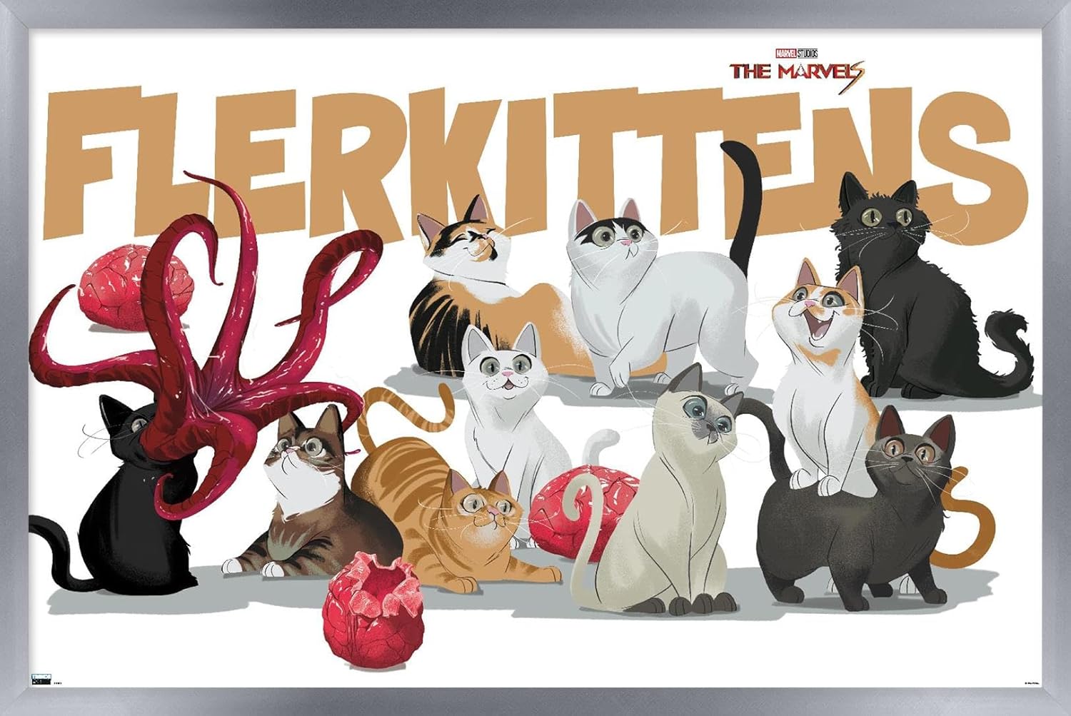 Trends International Marvel The Marvels – Póster de pared de Flerkittens, 22.37 x 34.00 pulgadas, versión enmarcada plateada