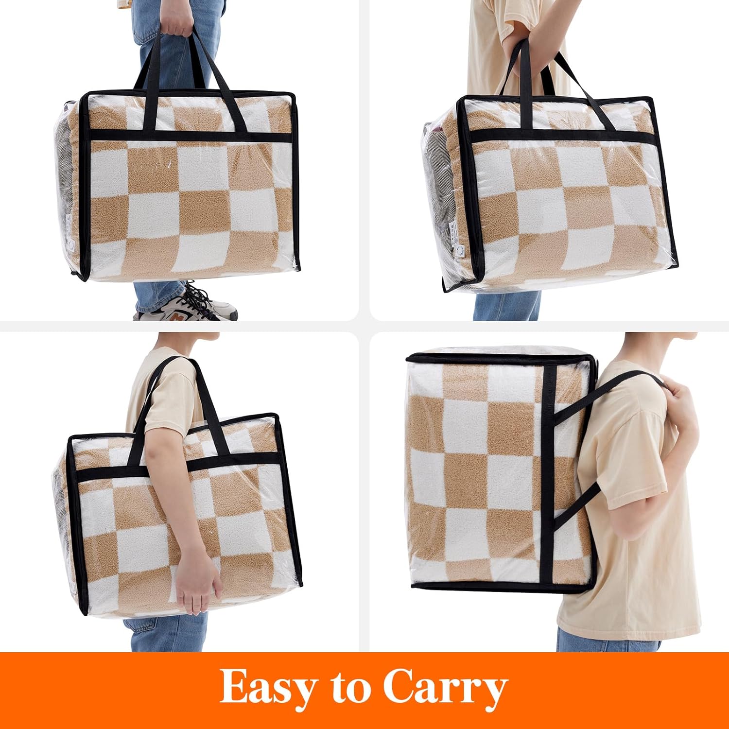 Lifewit Paquete de 4 bolsas de almacenamiento de ropa transparentes, bolsas de almacenamiento de mantas de plástico de 40 litros, bolsas plegables
