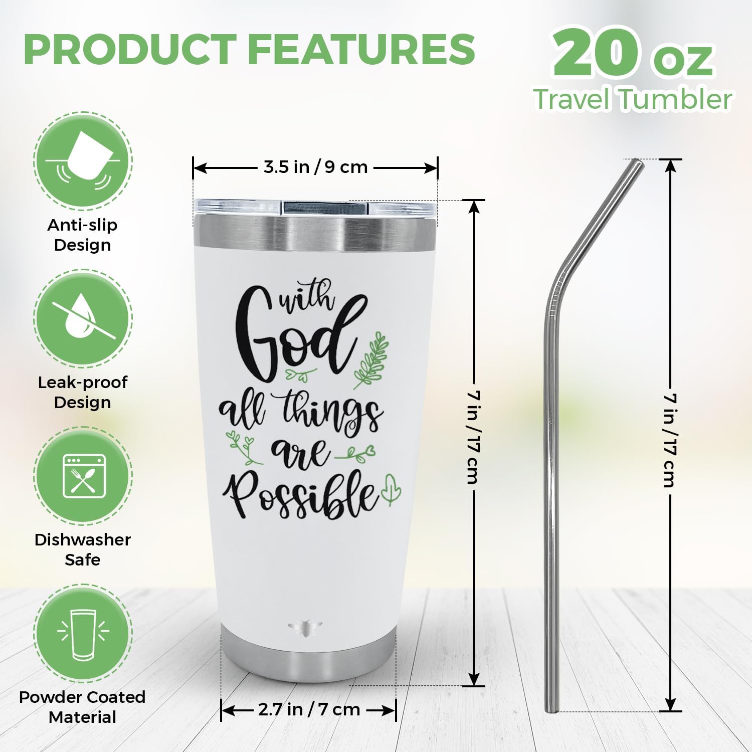 BEEYOND Vaso de 20 onzas, taza de café de viaje con tapa deslizante y popote, taza de café de acero inoxidable a prueba de derrames