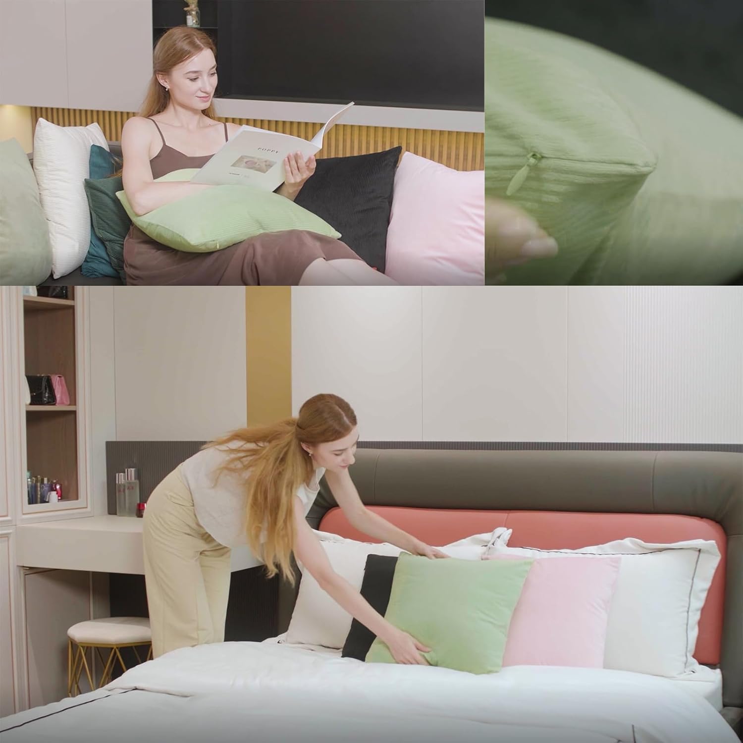 JIAHANNHA Fundas de almohada de terciopelo verde salvia de 18 x 18 pulgadas, paquete de 2 fundas cuadradas decorativas suaves a rayas para sofá,