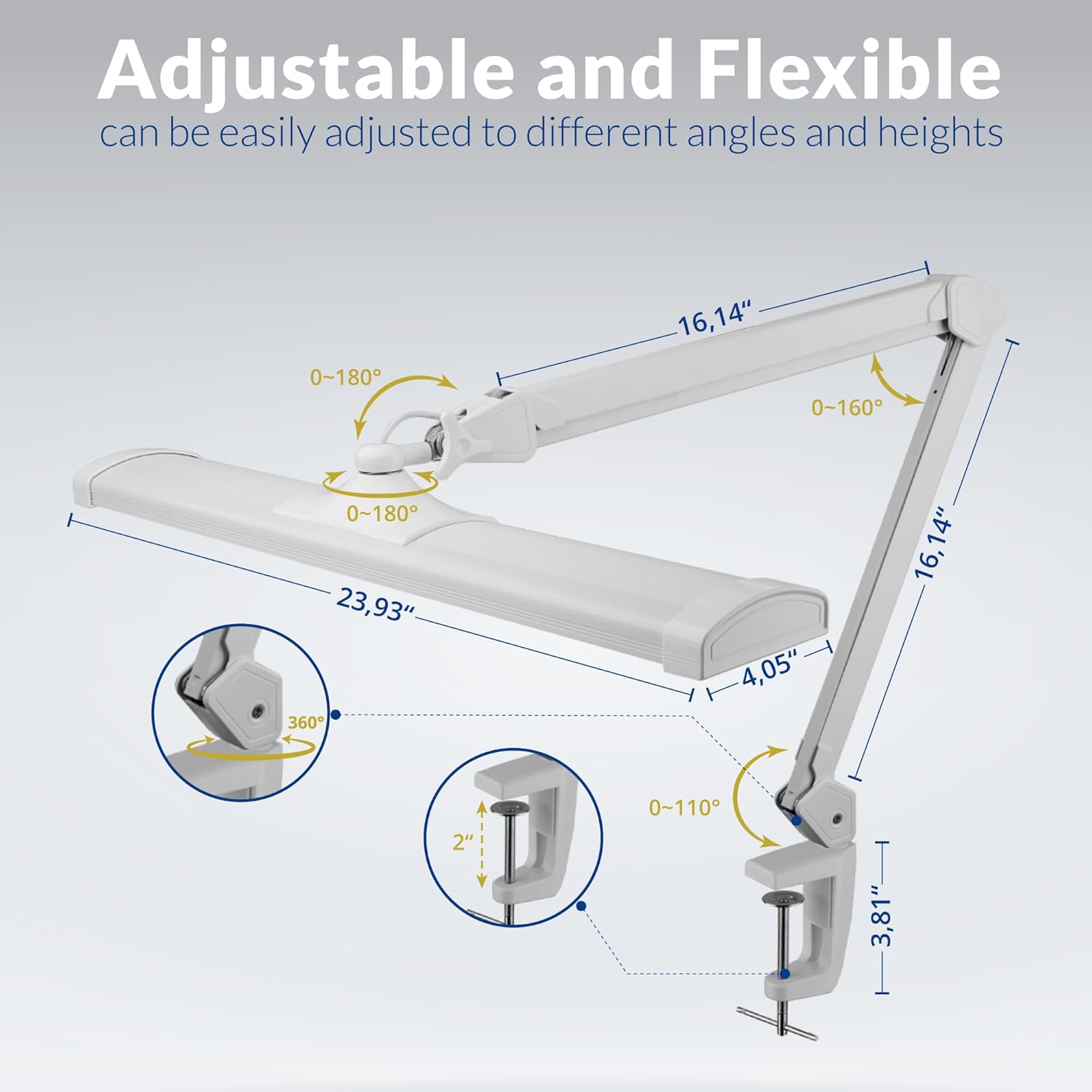 Lámpara de escritorio LED súper brillante de 2,300 lúmenes, potente para el cuidado de los ojos, brillo ajustable, luz de trabajo para el hogar,
